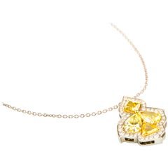 Yellow and White Diamond 5.13 Carat Pendant Necklace in Platinum