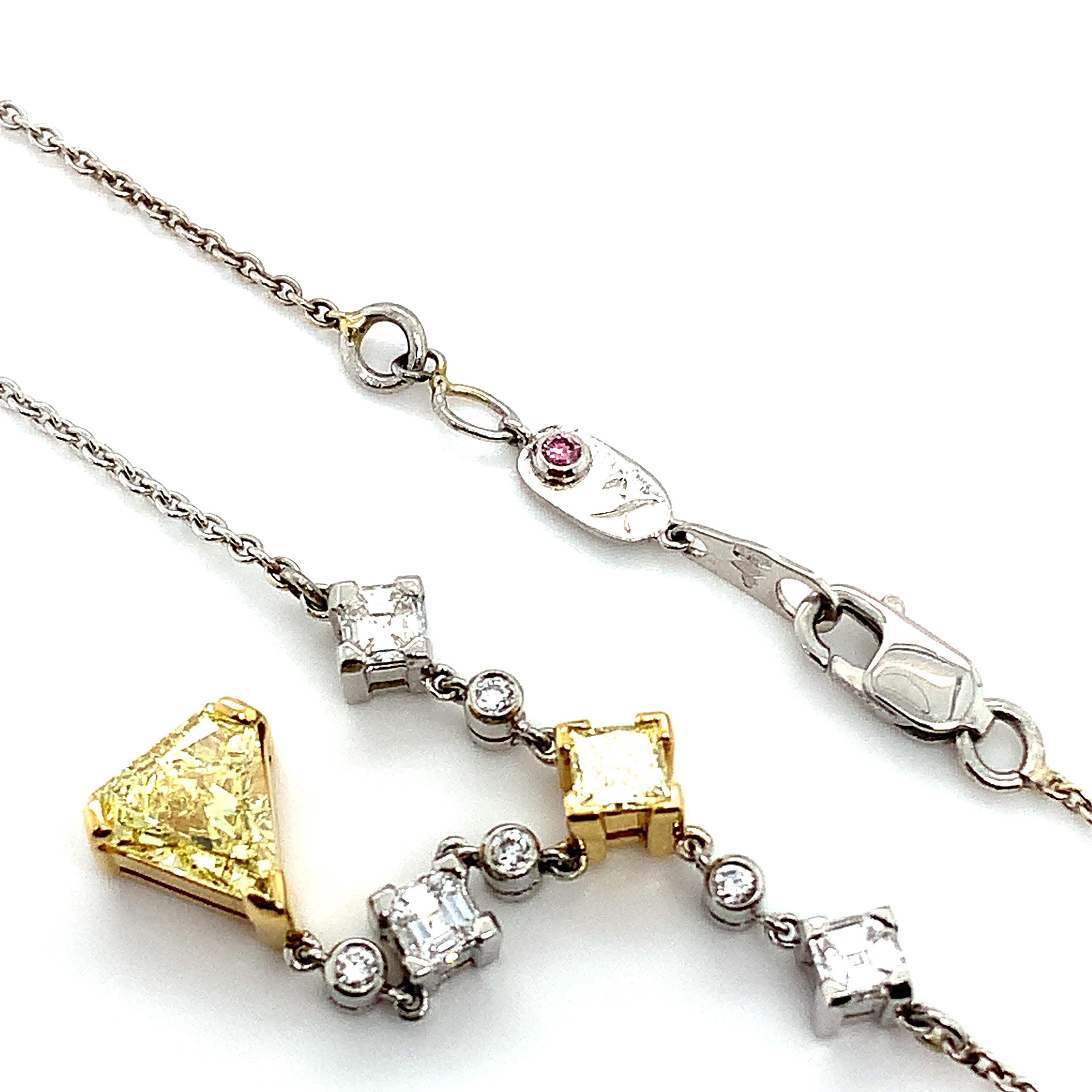 Yellow and white diamond art deco drop pendant 18k white gold For Sale 1