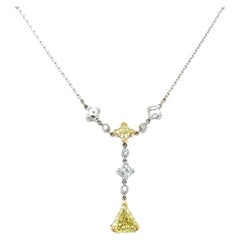 Yellow and white diamond art deco drop pendant 18k white gold
