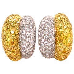 Yellow and White Diamond Bombé Earclips in 18 Karat White and Yellow Gold