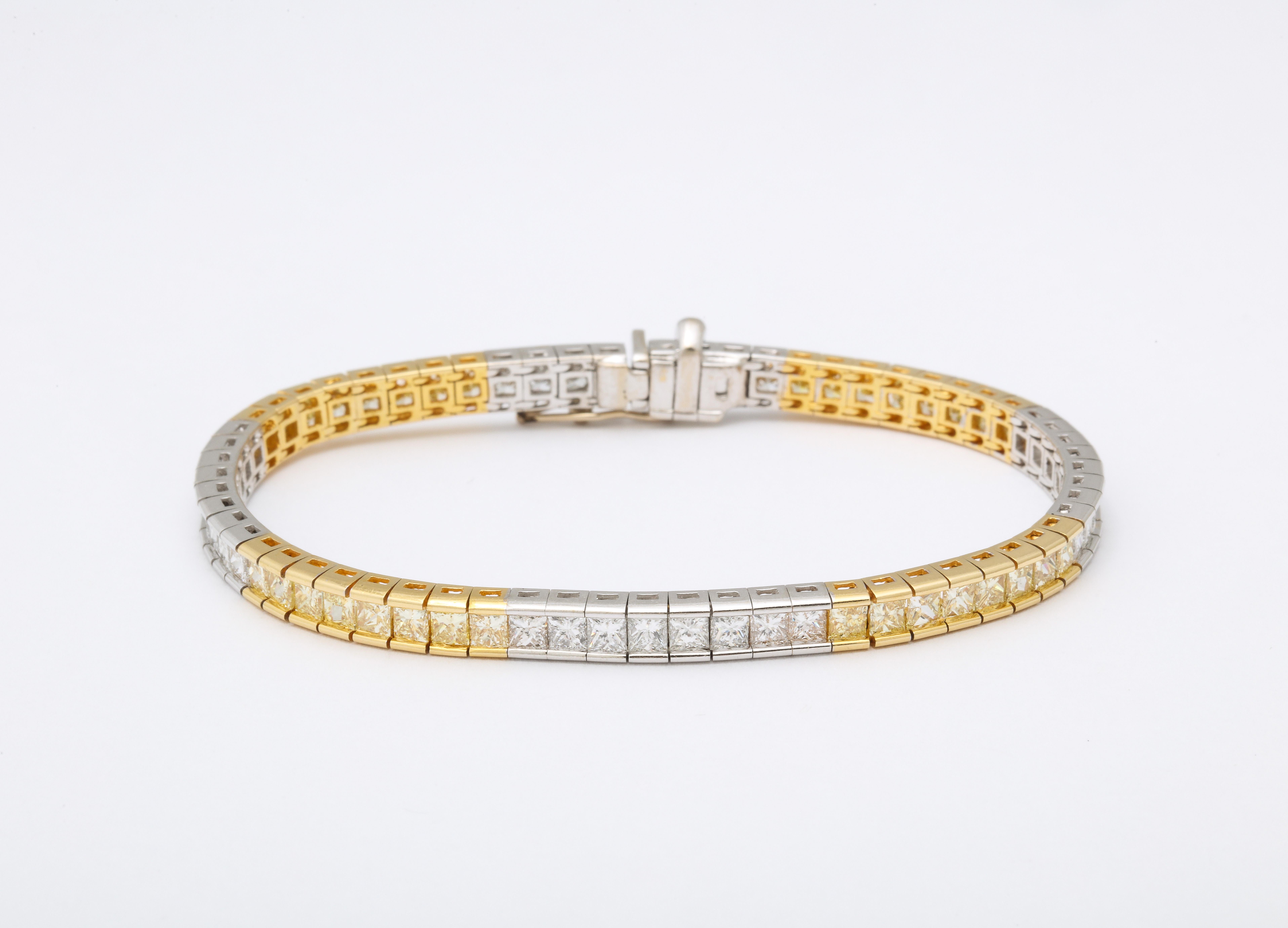 Bracelet de diamants jaunes et blancs Unisexe en vente