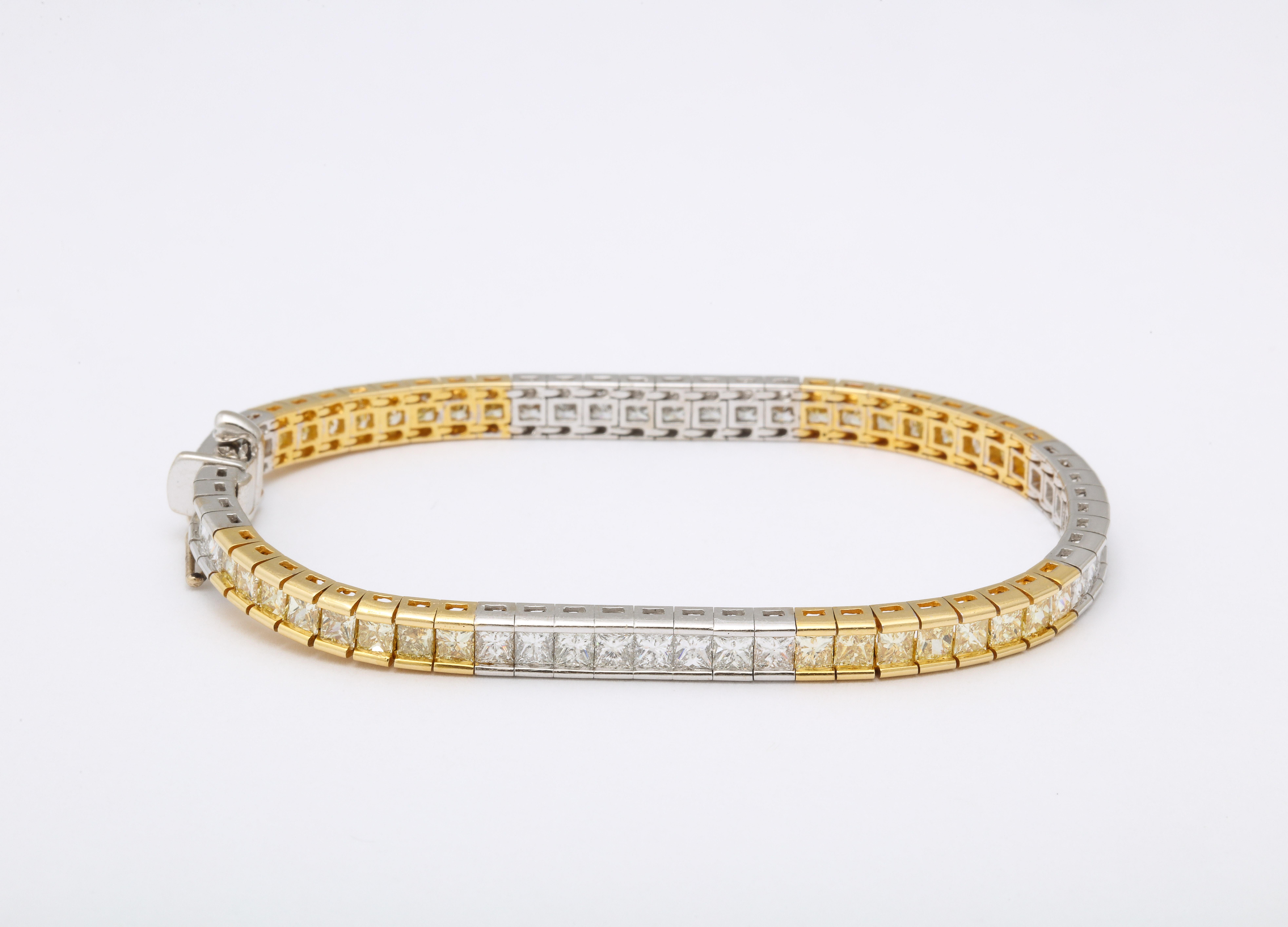 Bracelet de diamants jaunes et blancs en vente 1