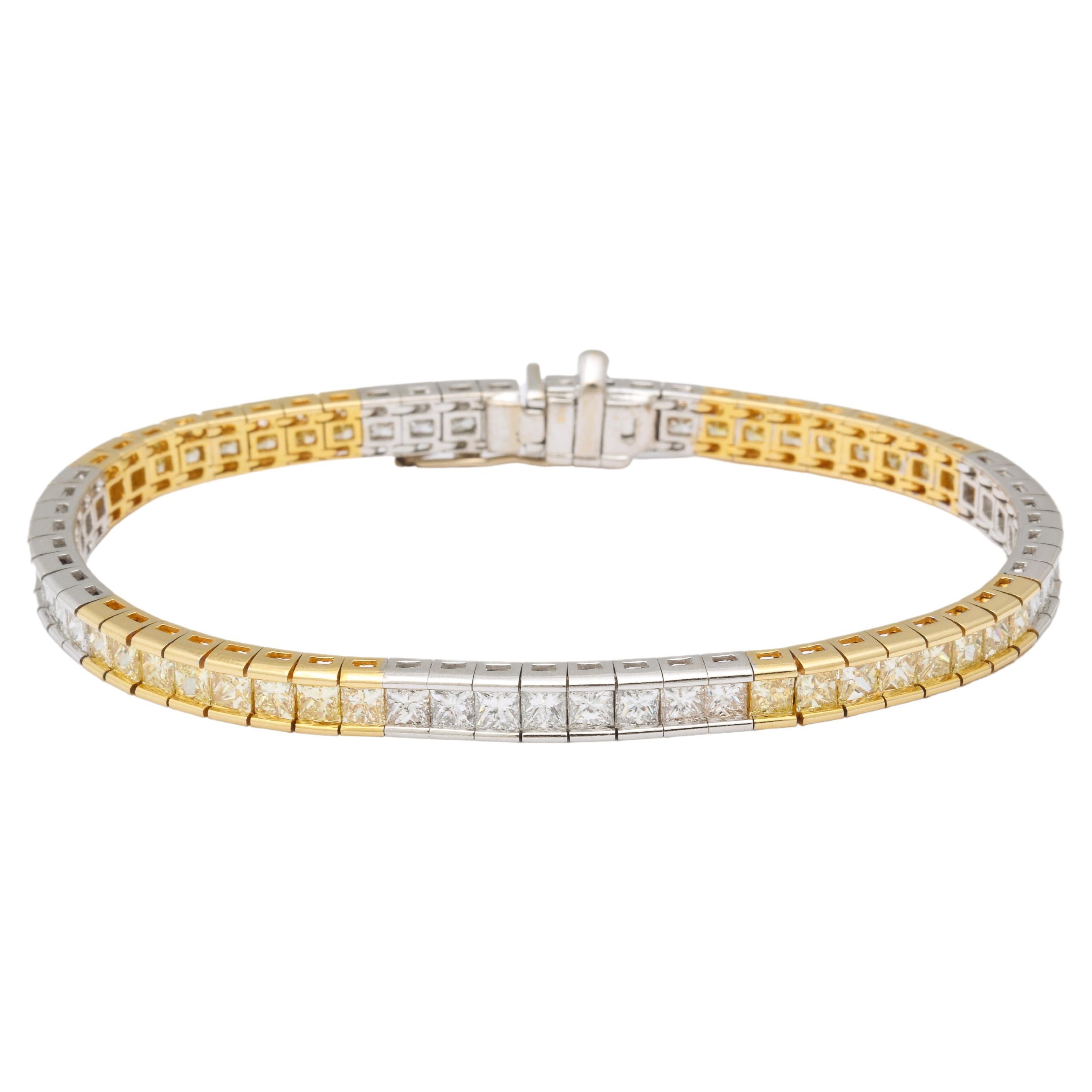 Bracelet de diamants jaunes et blancs en vente