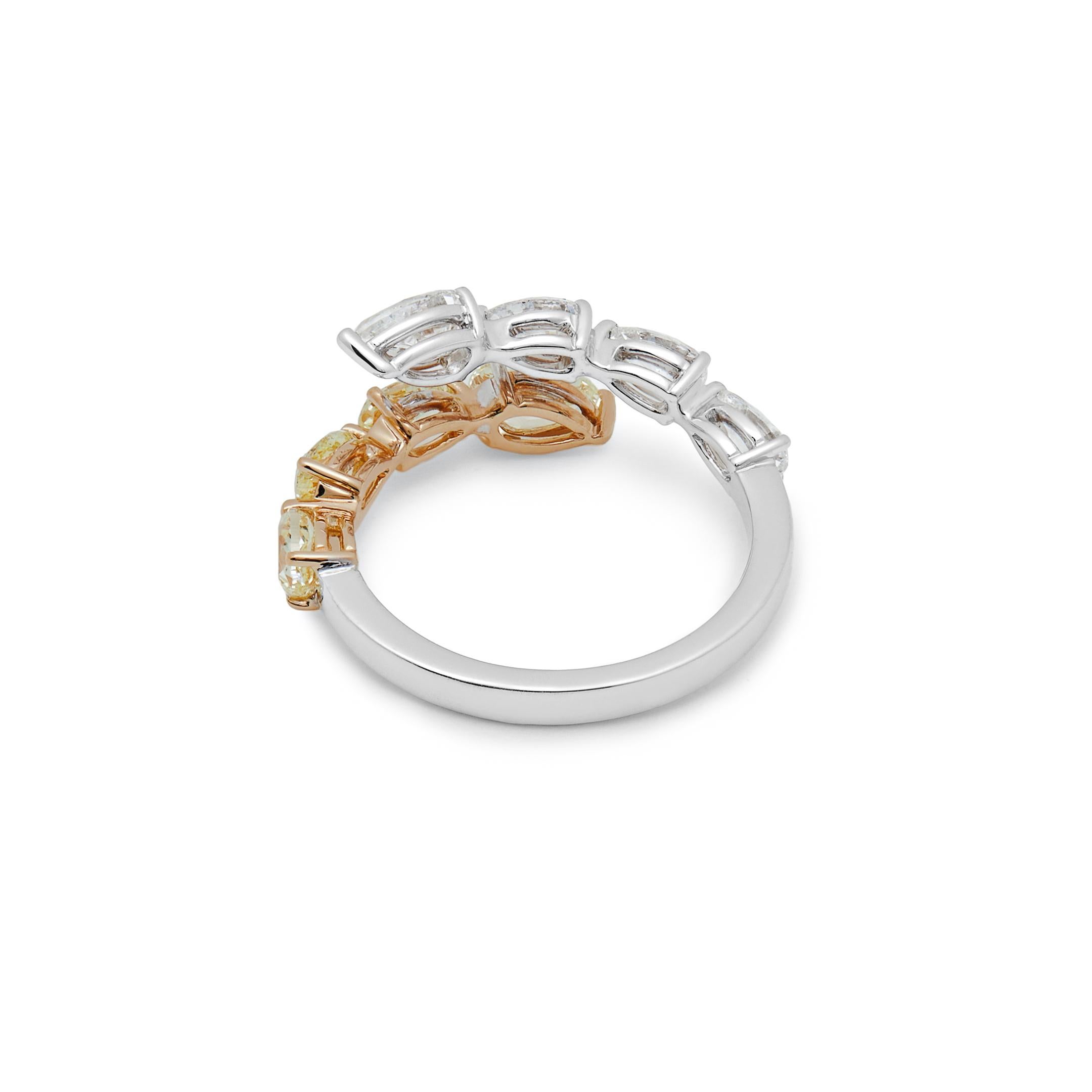 Yellow and White Diamond Bypass Ring In New Condition For Sale In New York, NY
