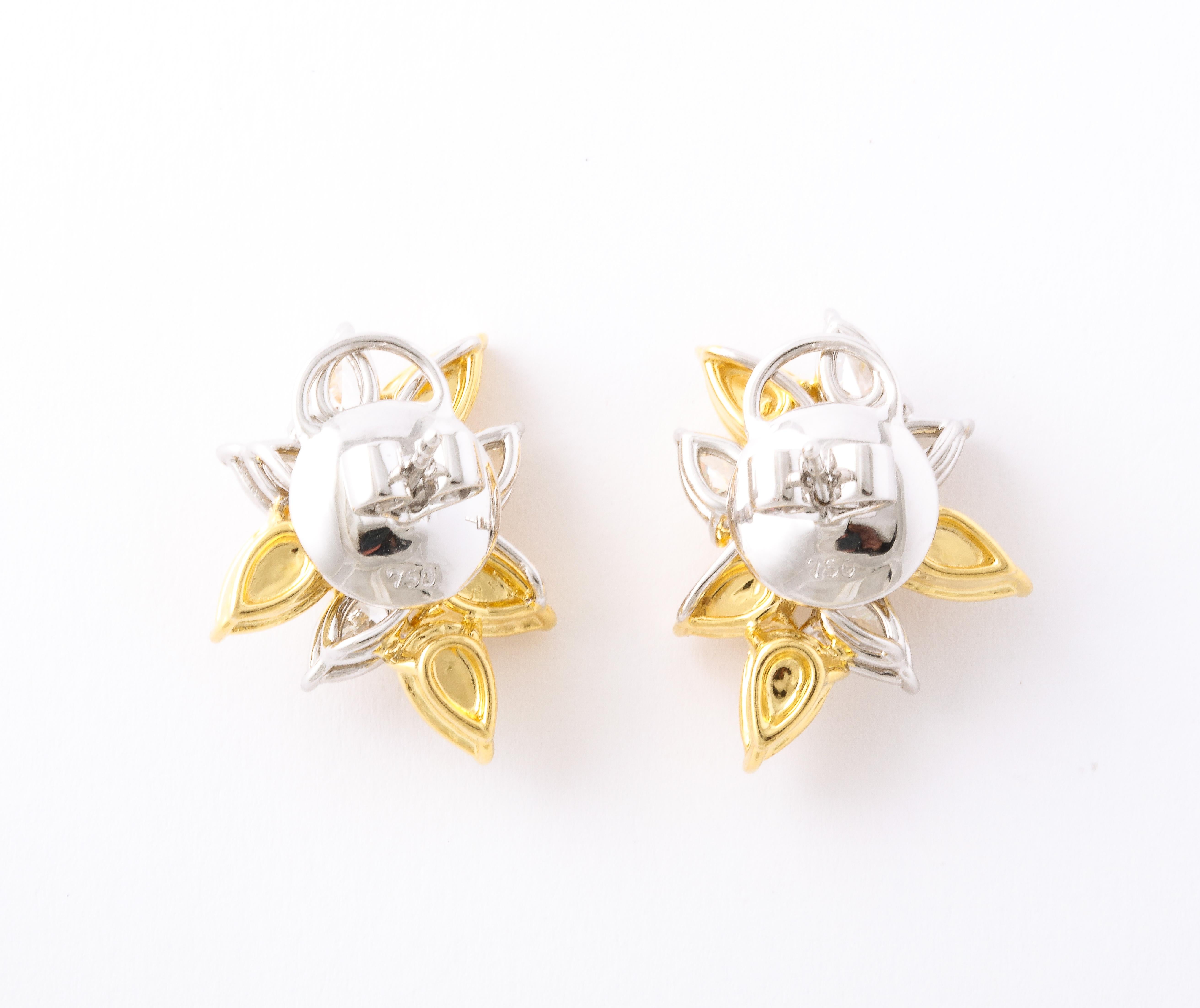 Yellow and White Diamond Cluster Earrings  For Sale 1
