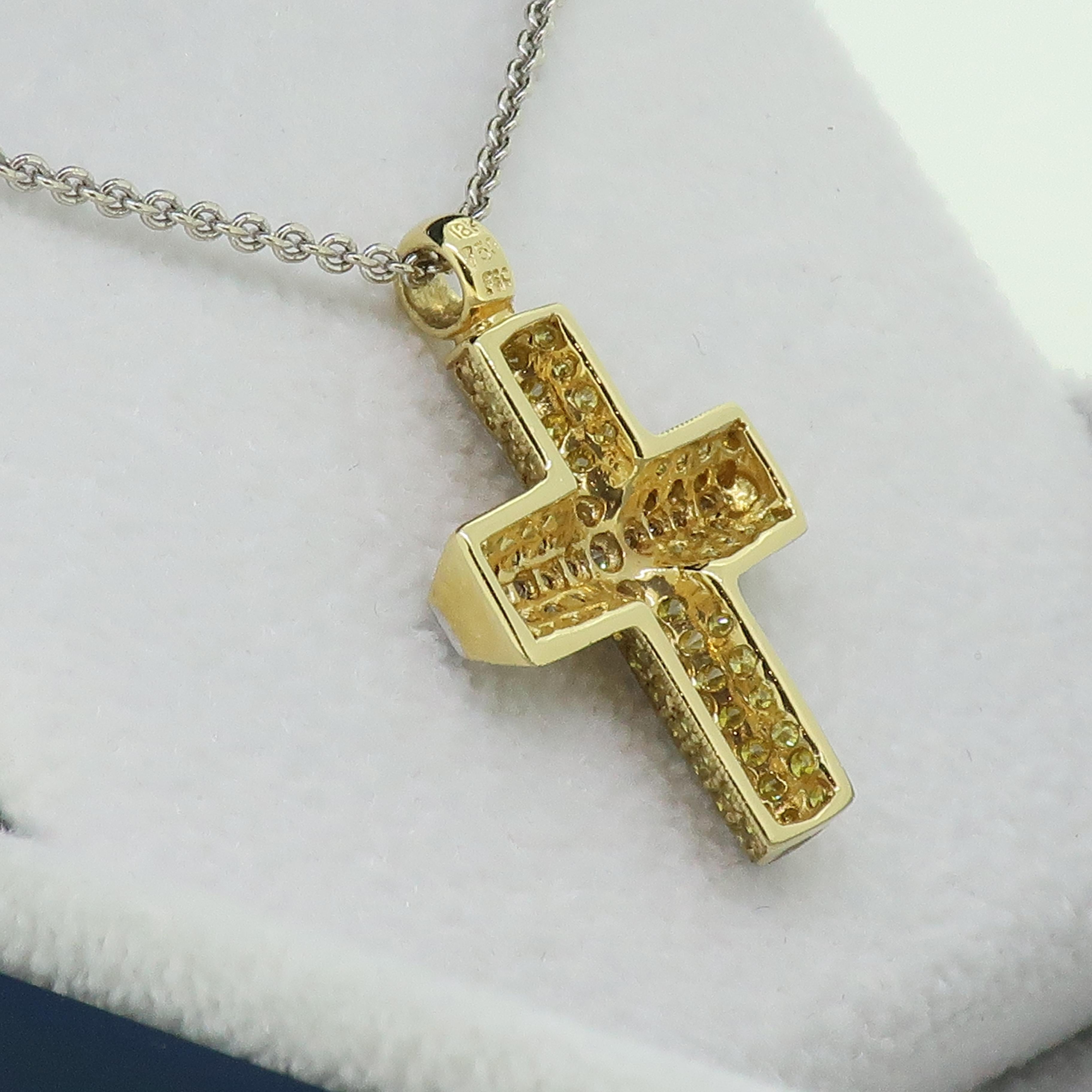 Yellow and White Diamond Cross Pendant 18 Karat Yellow and White Gold For Sale 3