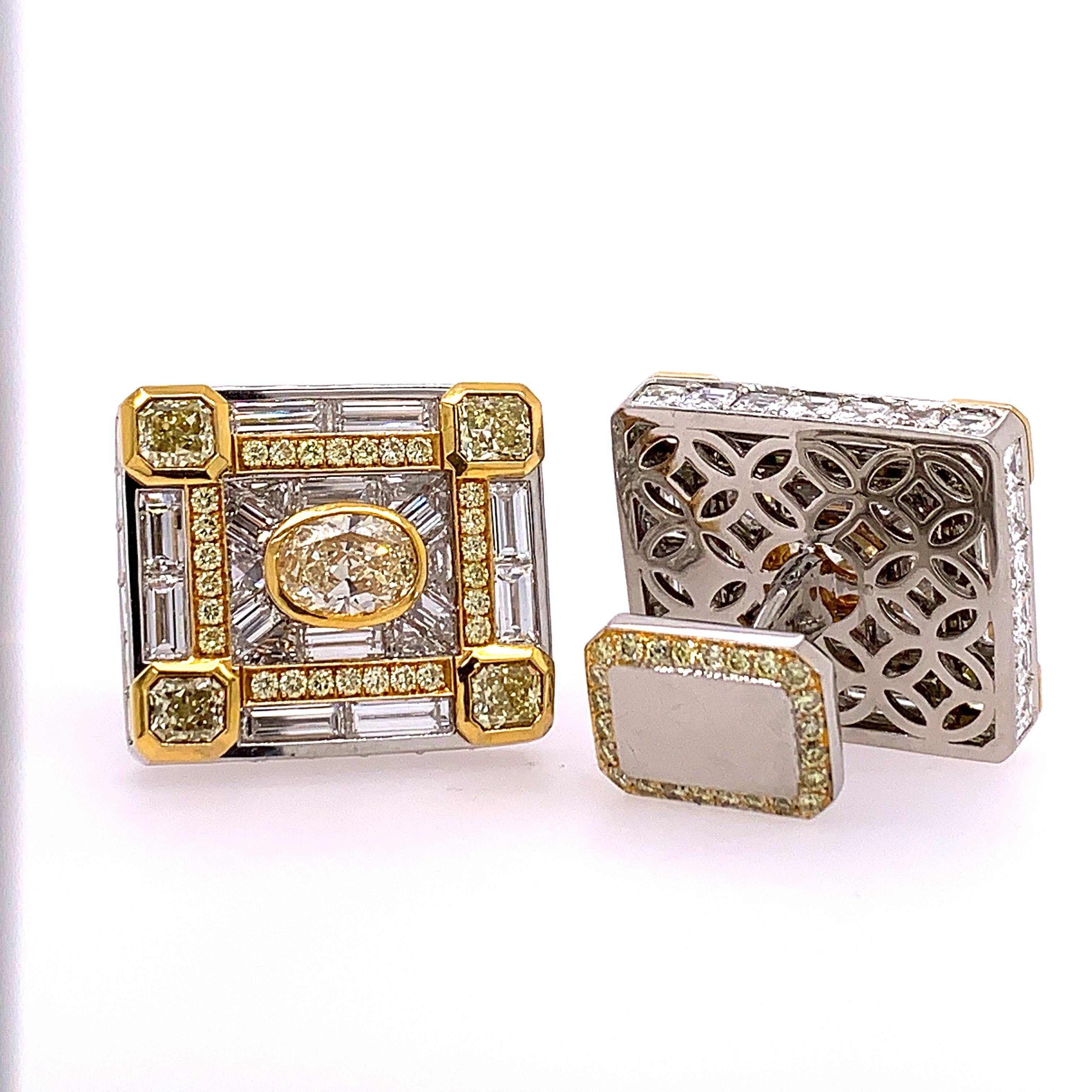 Contemporary Yellow and White Diamond Cufflinks For Sale