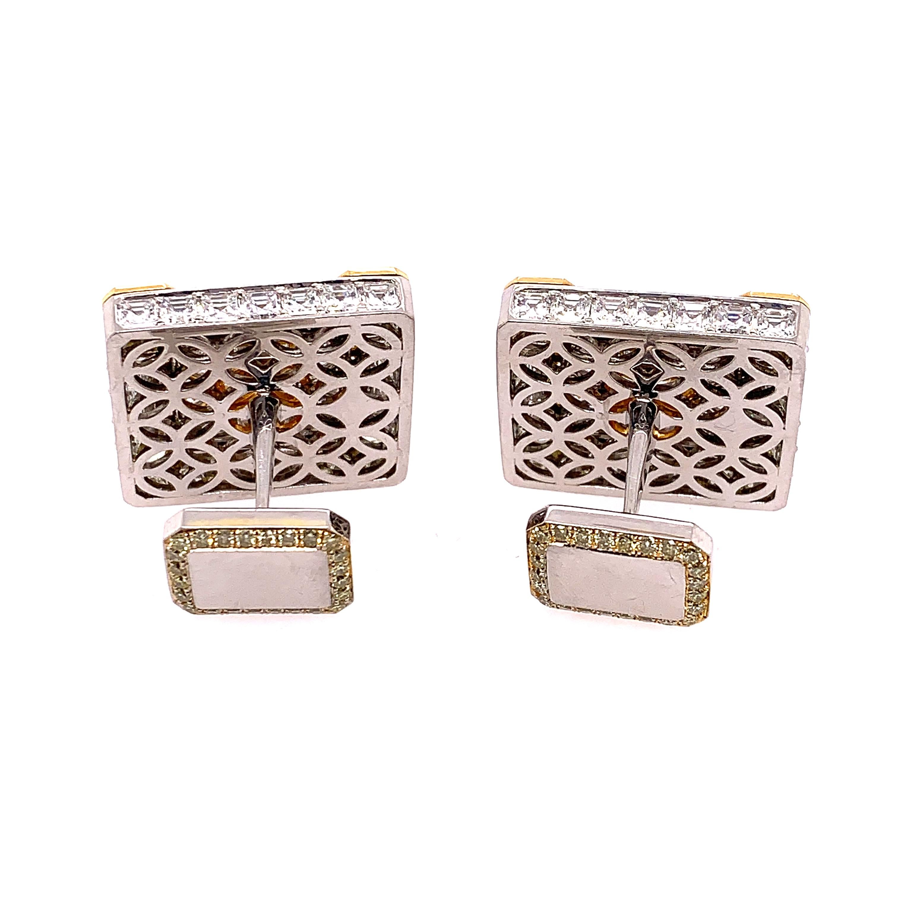 Yellow and White Diamond Cufflinks In Good Condition For Sale In New York, NY