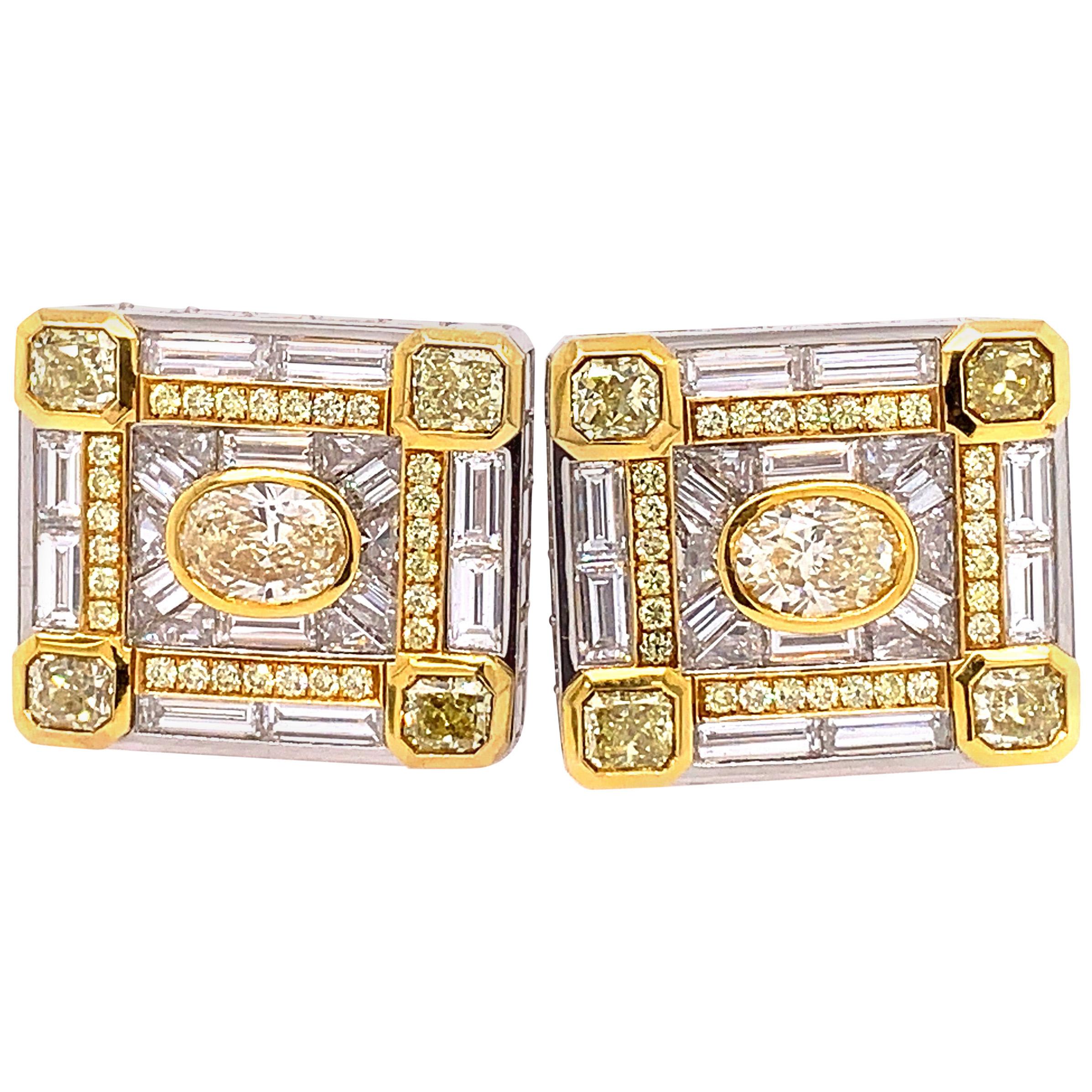 Yellow and White Diamond Cufflinks For Sale