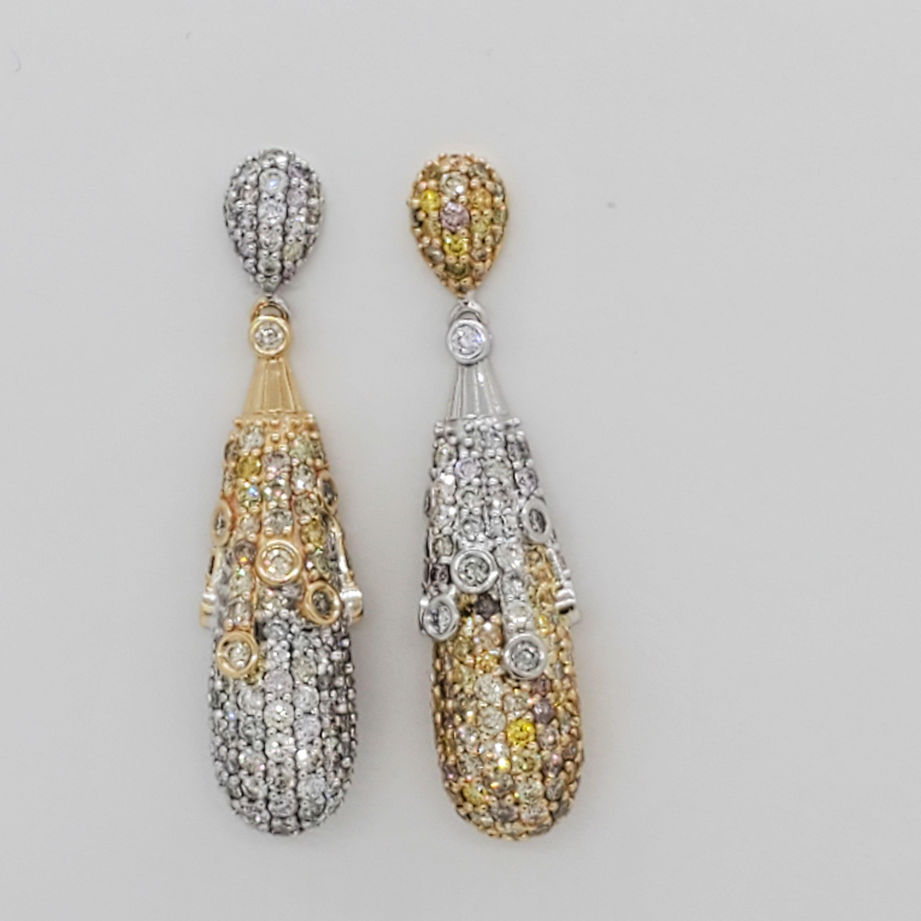 Gelbe und weiße Diamanten Tag und Nacht Ohrringe in 14k Gold für Damen oder Herren im Angebot