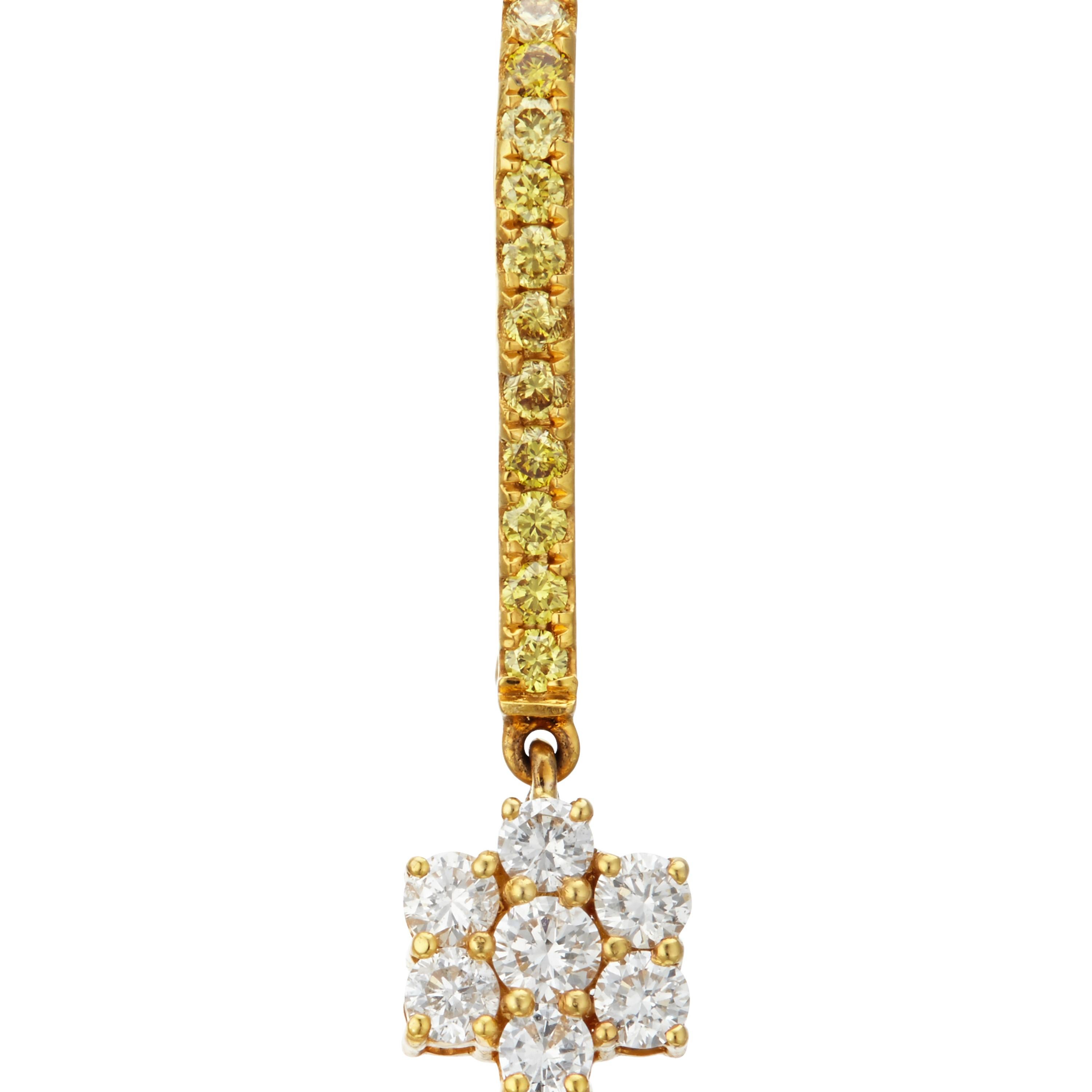 Modern Manpriya B Yellow and White Diamond 18k Gold Dangle Drop Earrings For Sale