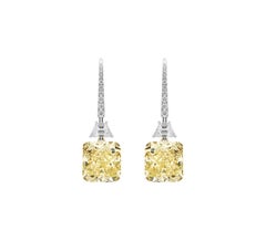 Yellow and White Diamond Drop Earrings
