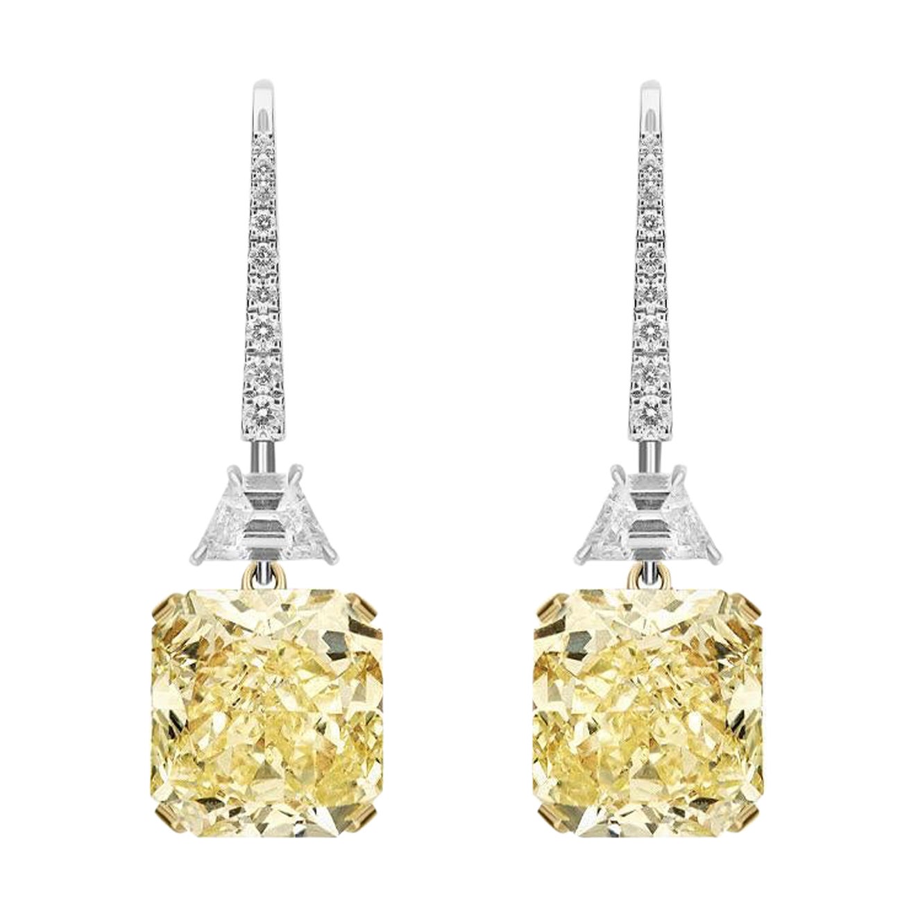 Boucles d'oreilles pendantes en diamant jaune et blanc