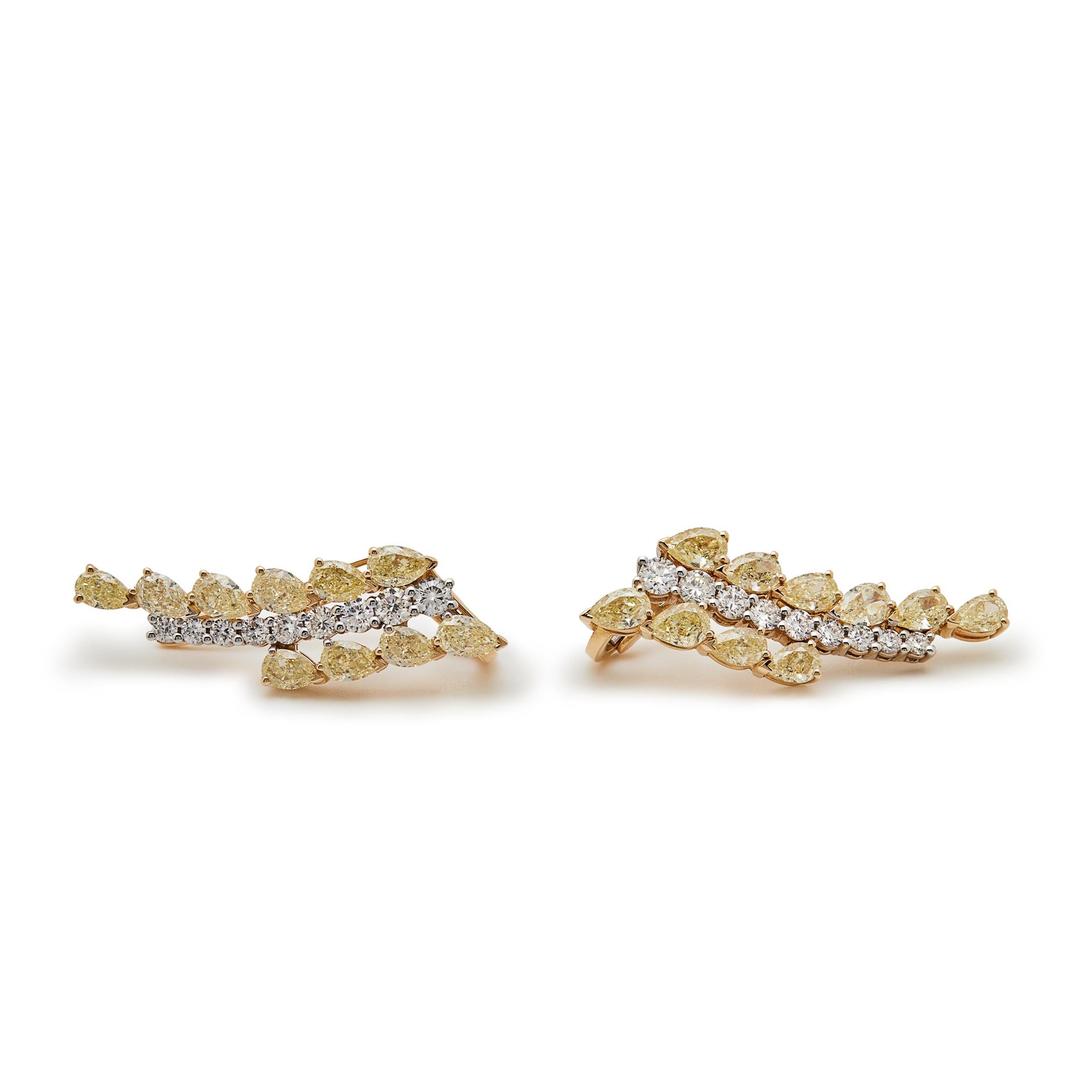 Round Cut Yellow and White Diamond Ear Climbers For Sale