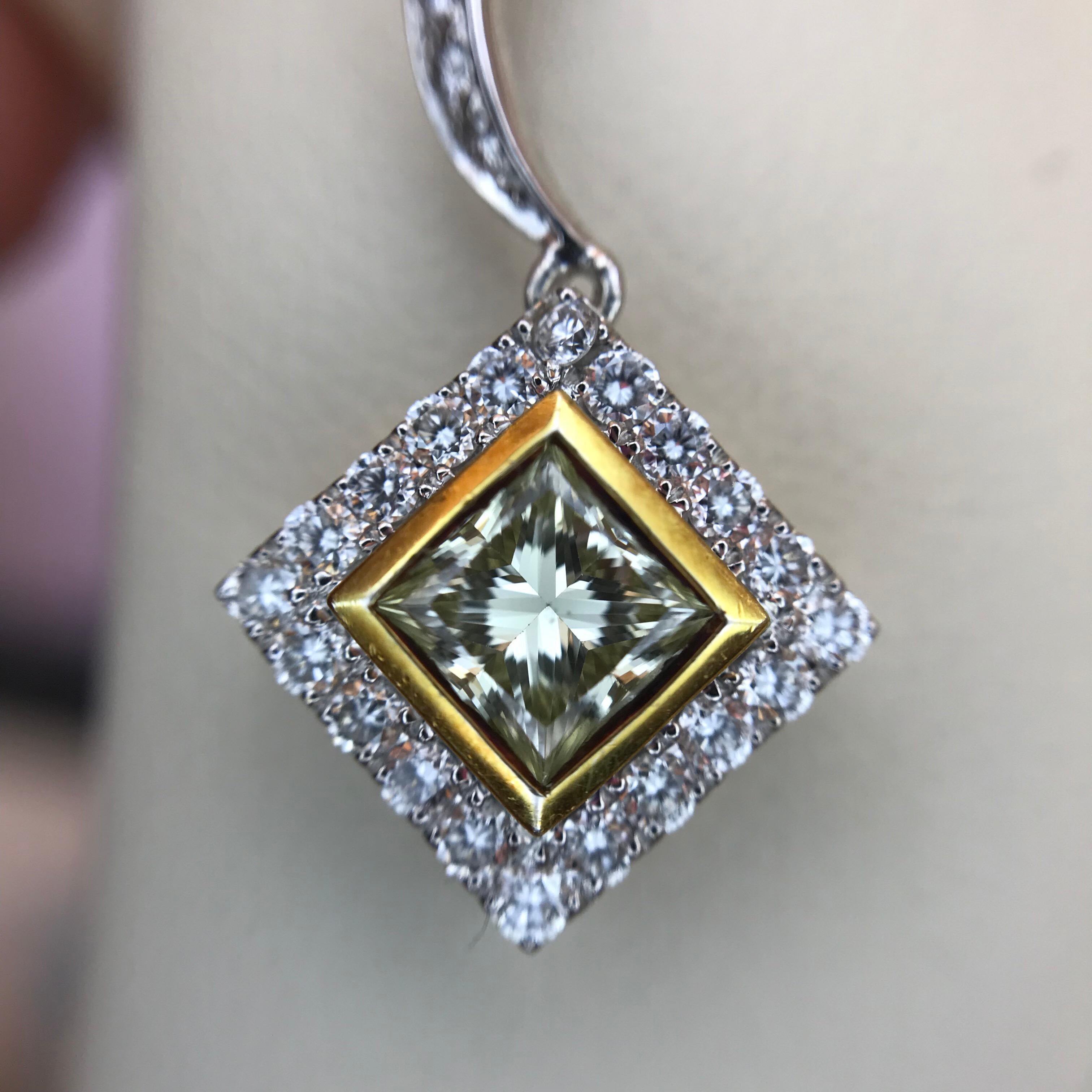 Yellow and White Diamond Earrings In New Condition For Sale In San Francisco, CA