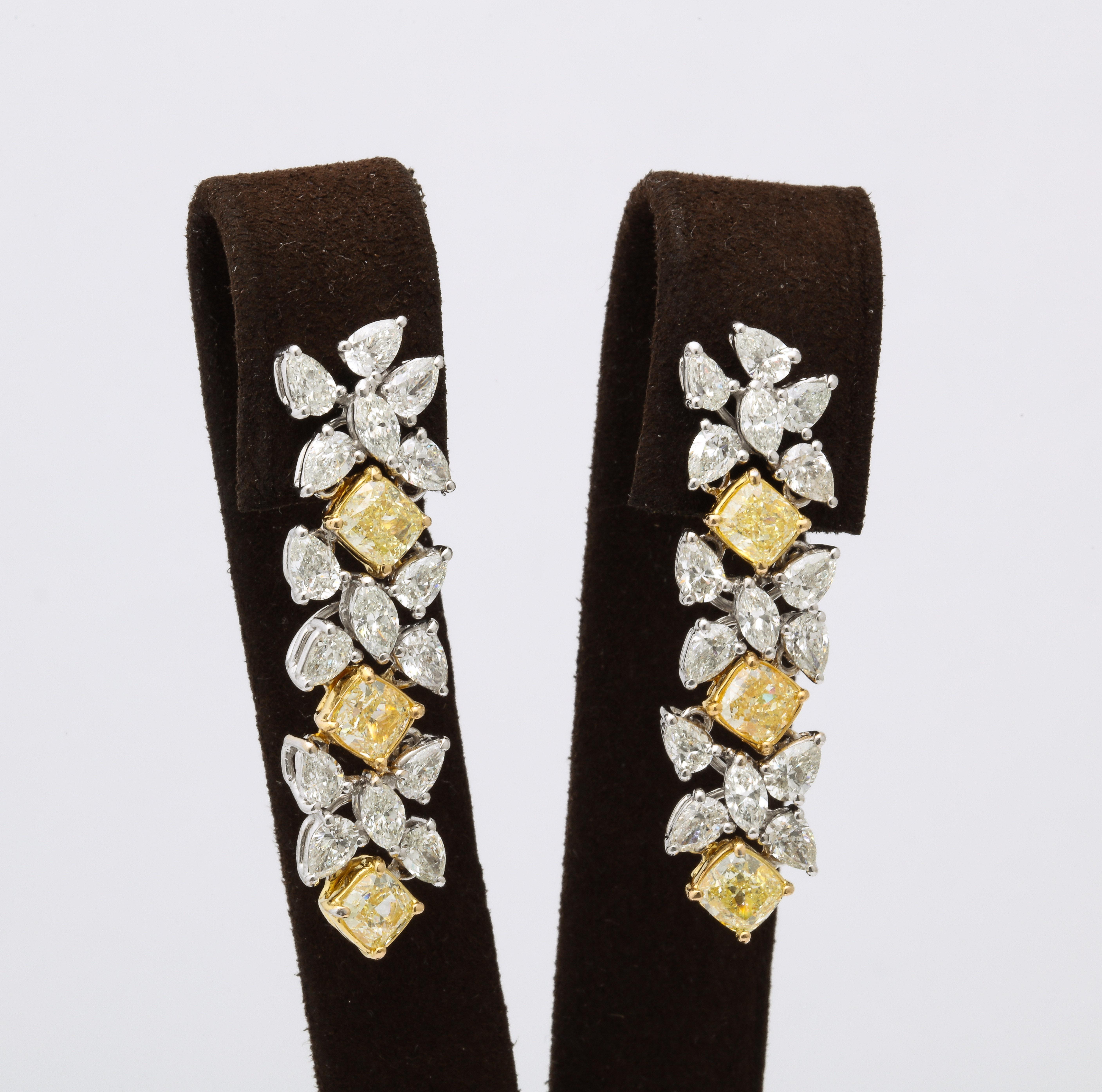 Yellow and White Diamond Earrings  In New Condition In New York, NY