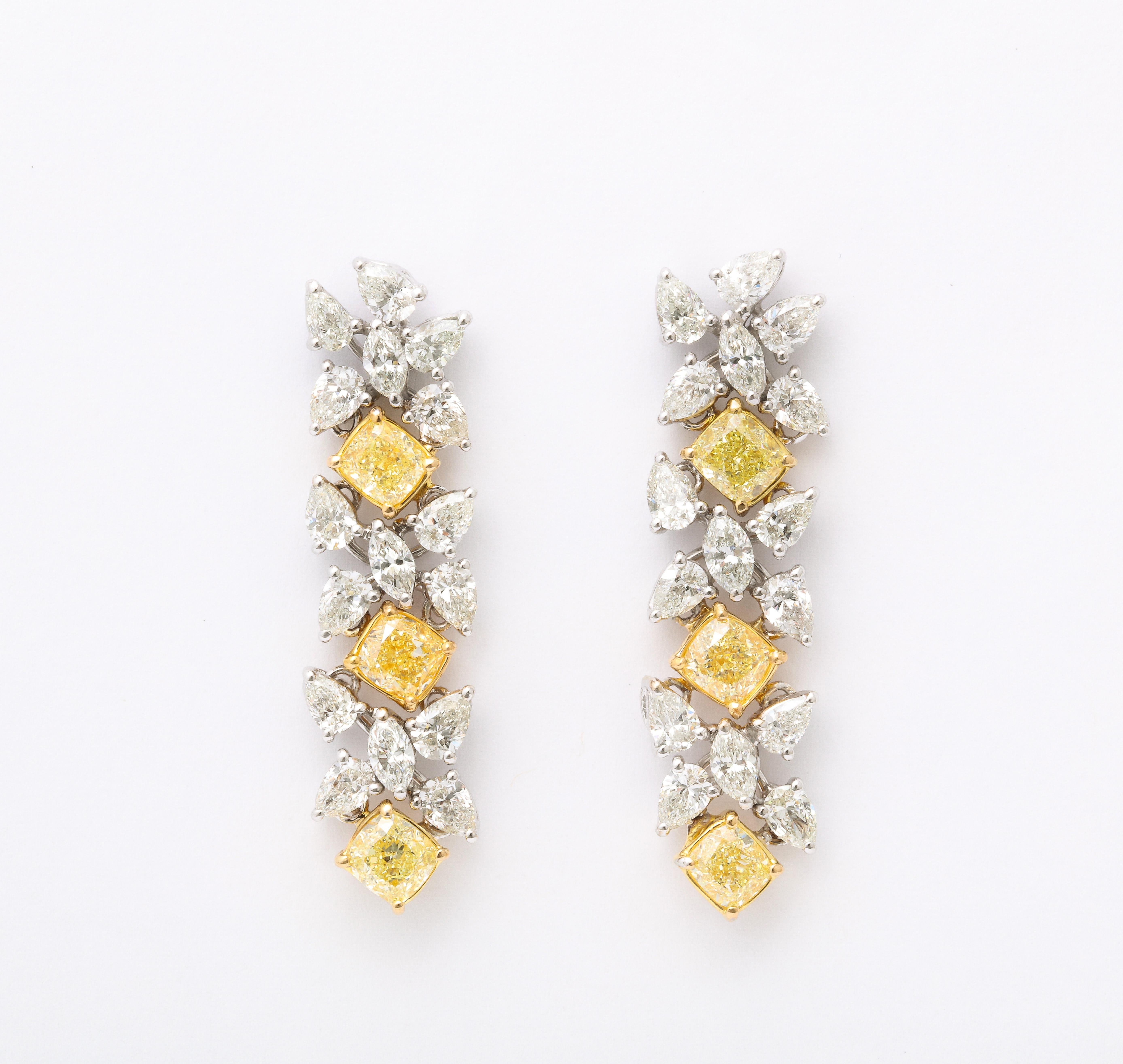 Women's Yellow and White Diamond Earrings 