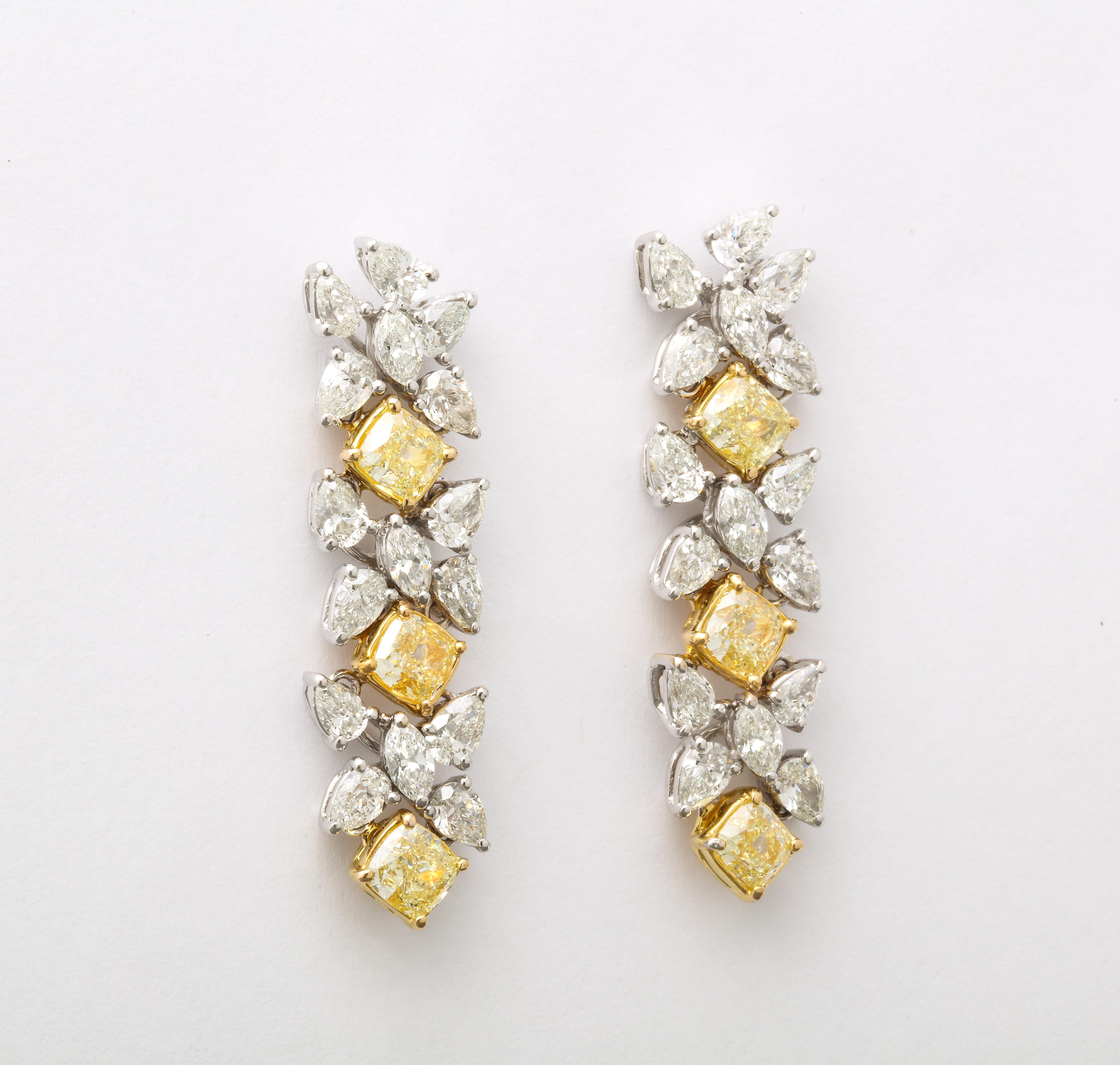 Yellow and White Diamond Earrings  3