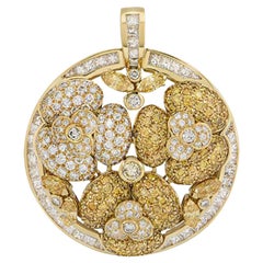 Yellow and White Diamond Floral Pendant 10.43 Carat