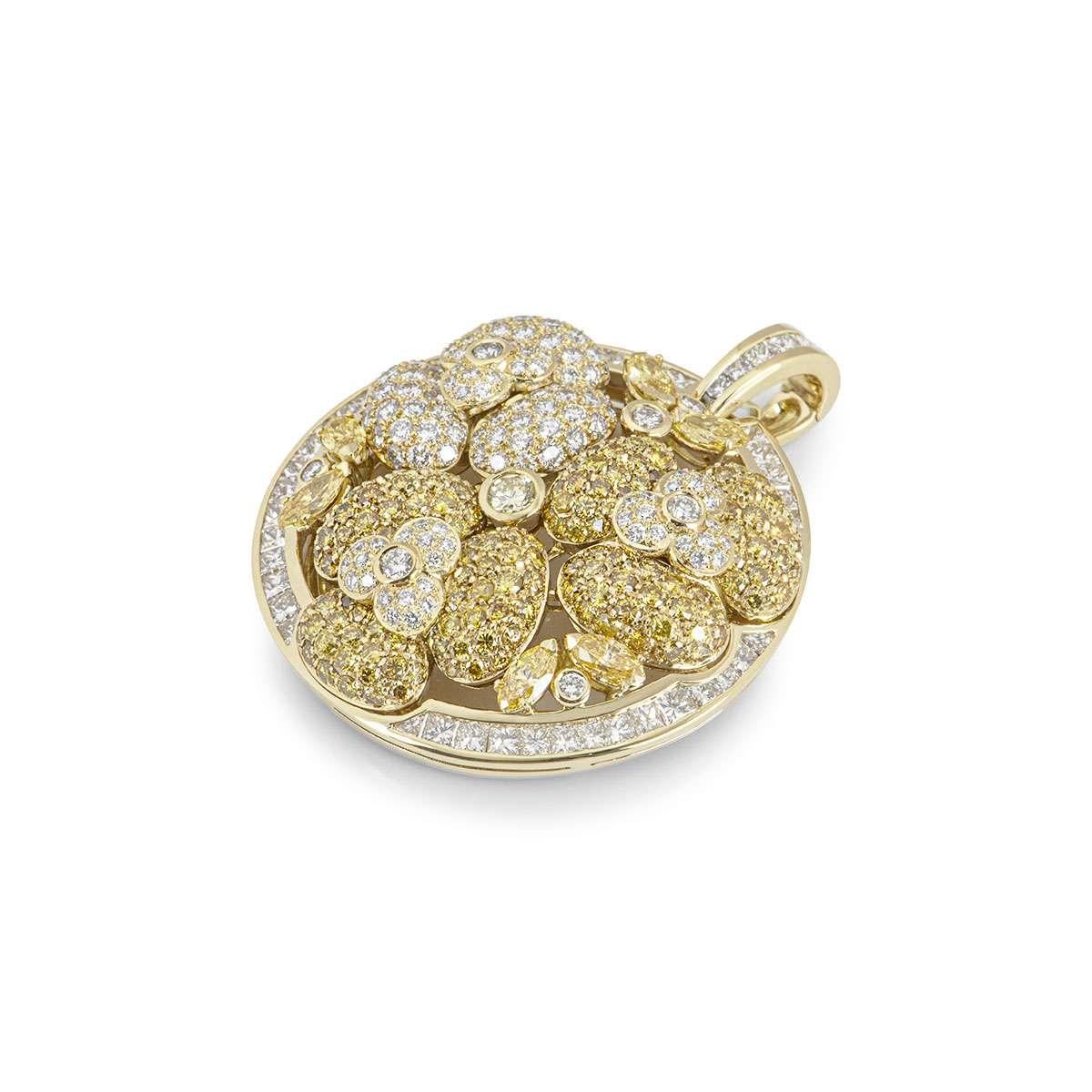 Women's Yellow and White Diamond Floral Pendant 10.43 Carat For Sale