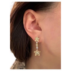 Yellow and White Diamond Flower Drop Earrings in 18k Yellow Gold