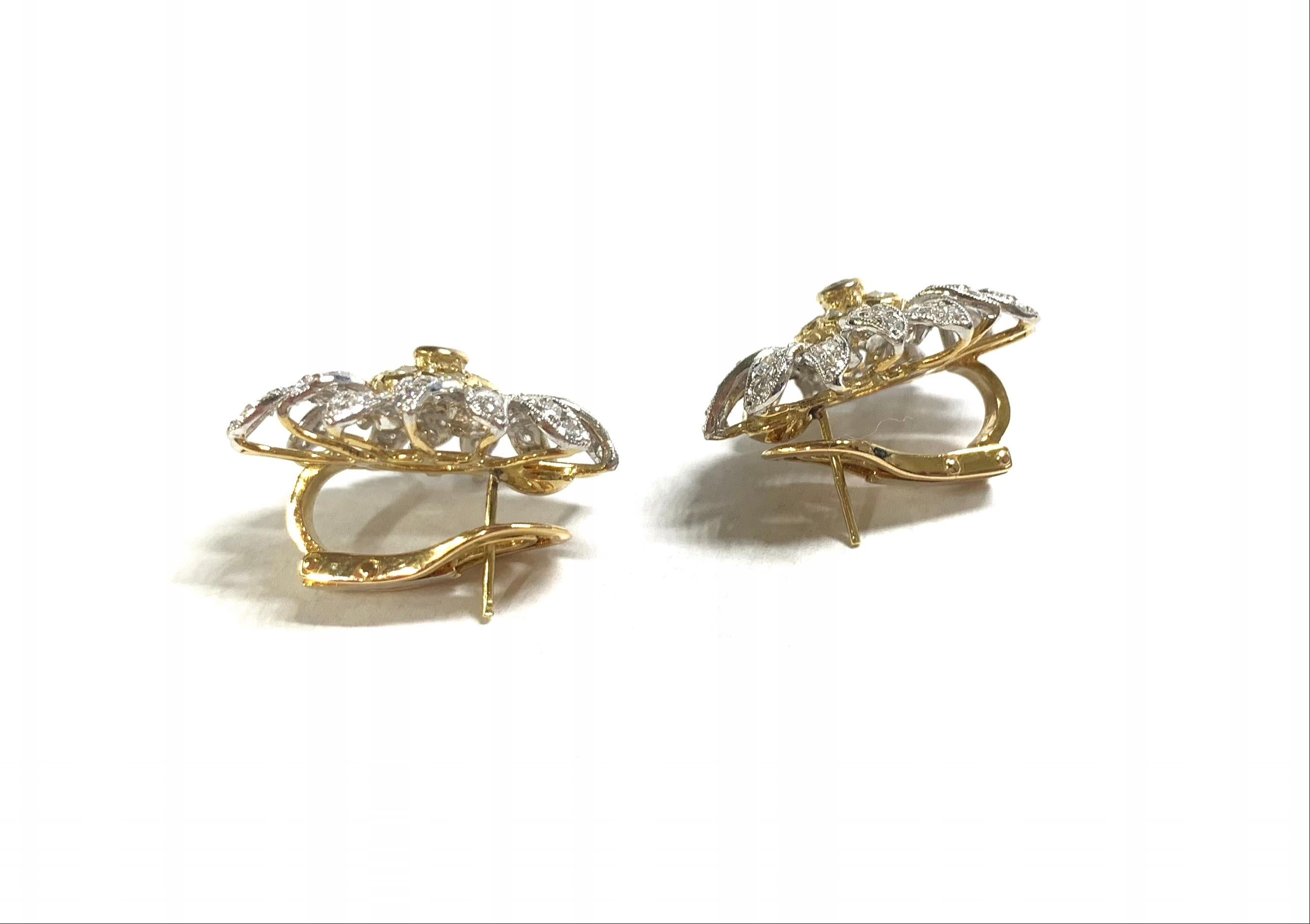 Neoclassical Yellow and White Diamond Flower Earrings