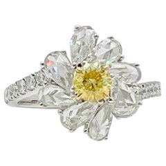 Yellow and White Diamond Flower Ring in Platinum & 18K Yellow Gold