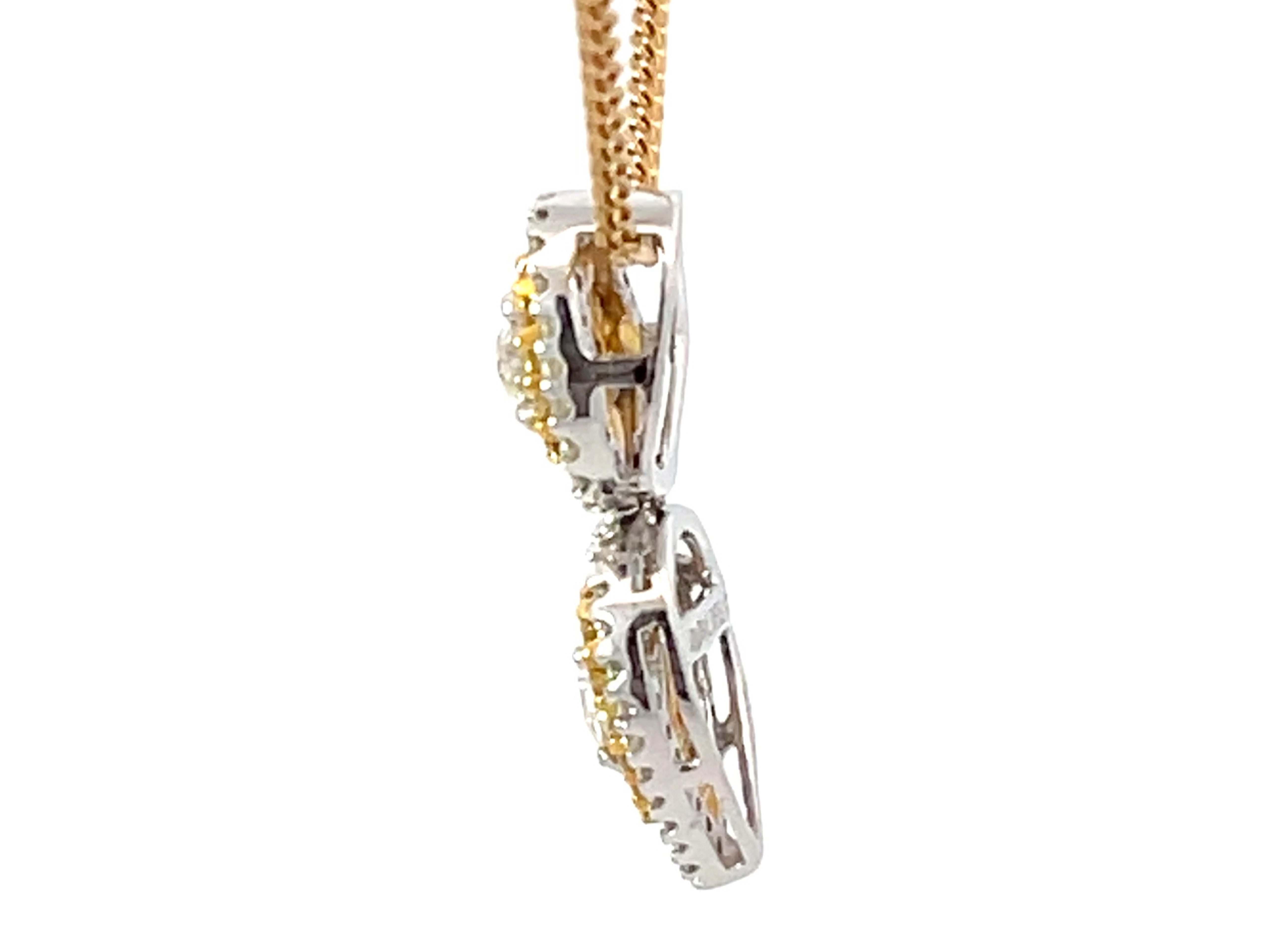 Women's Yellow and White Diamond Halo Pear Shaped Necklace 18k Yellow Gold For Sale