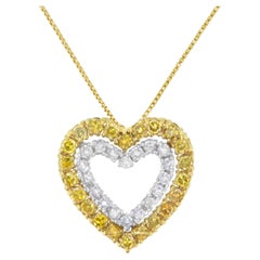 Yellow and White Diamond Heart Shape Pendant Necklace in Gold over Silver