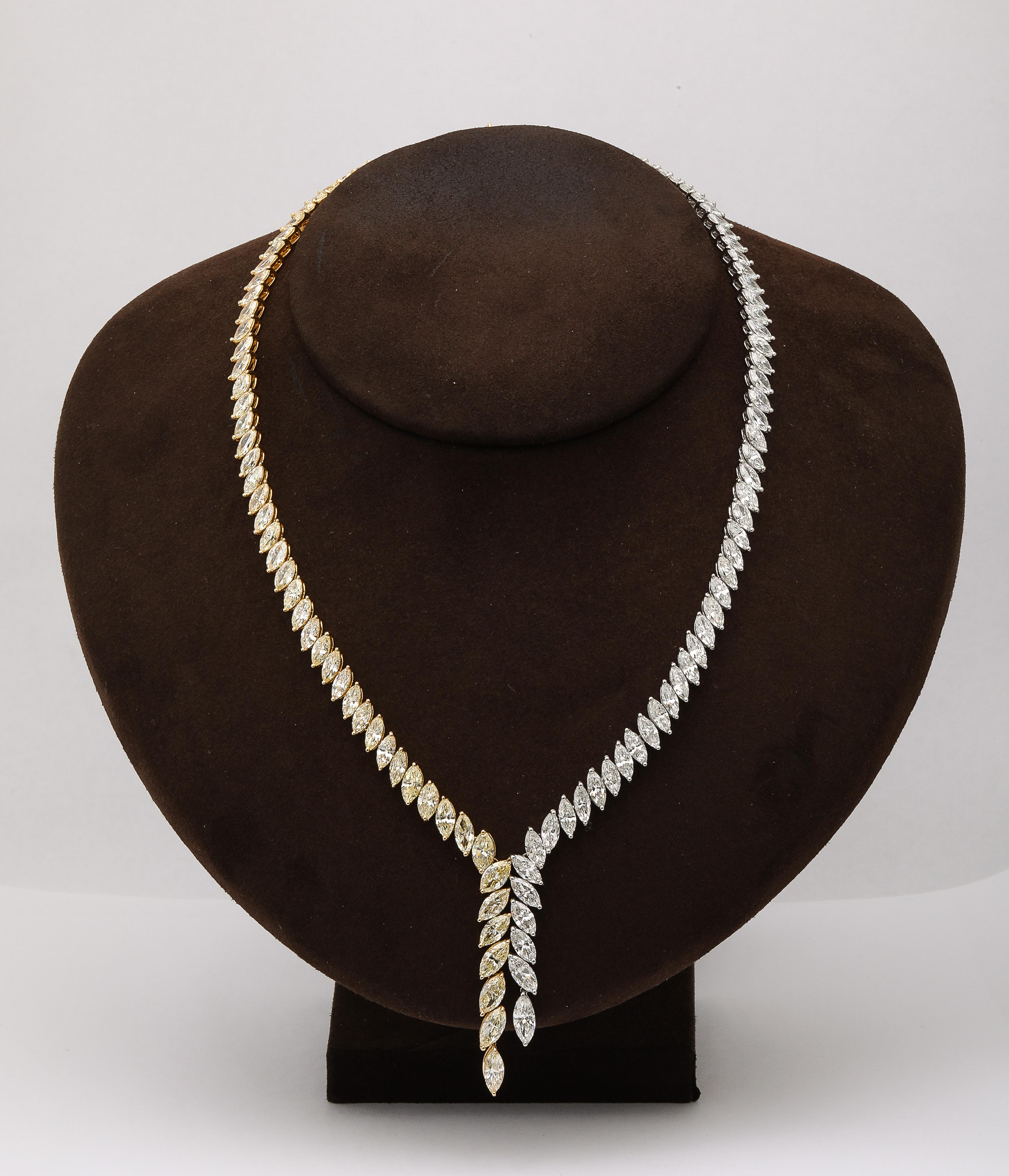Yellow and White Diamond Marquise Necklace  For Sale 5