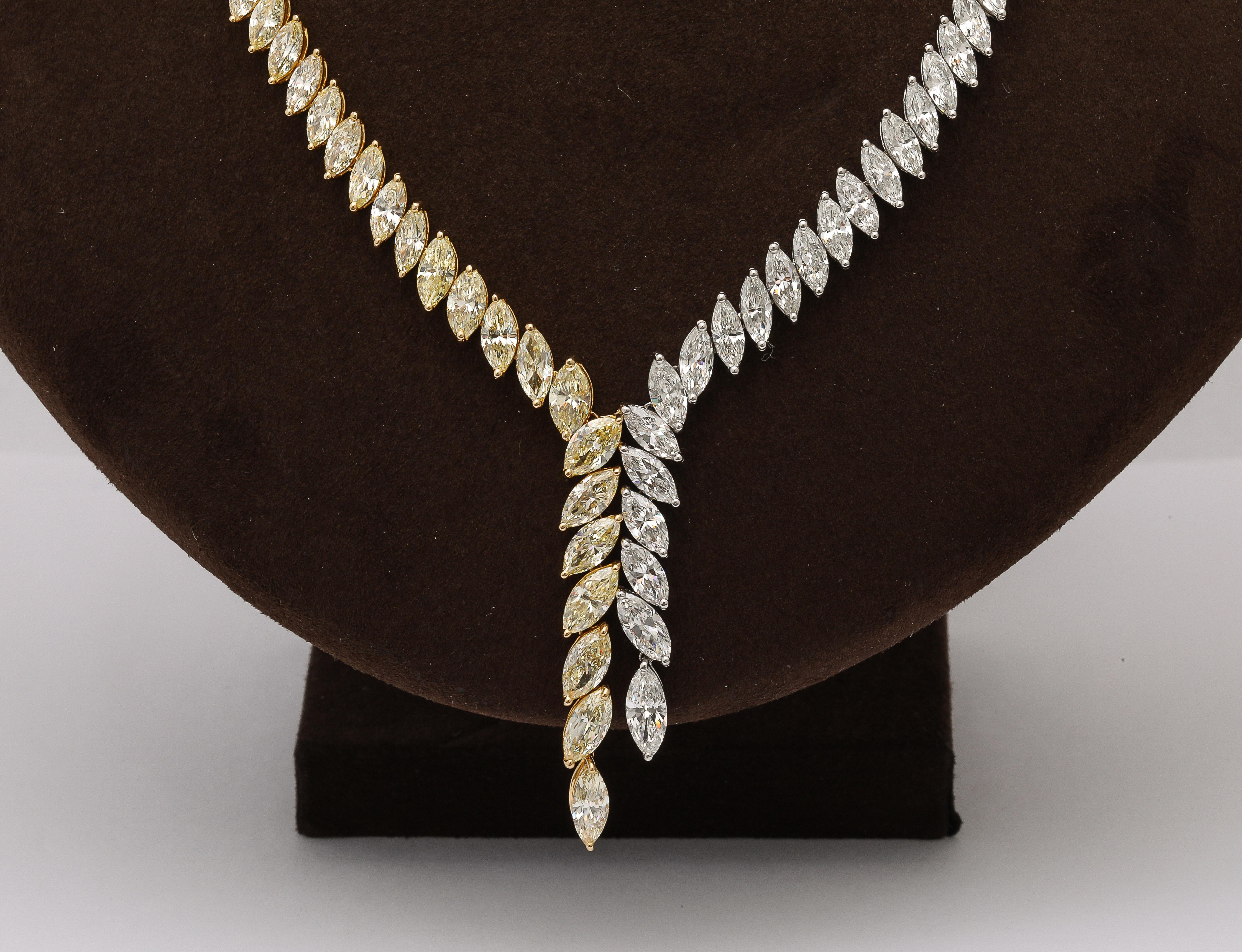 Yellow and White Diamond Marquise Necklace  For Sale 6