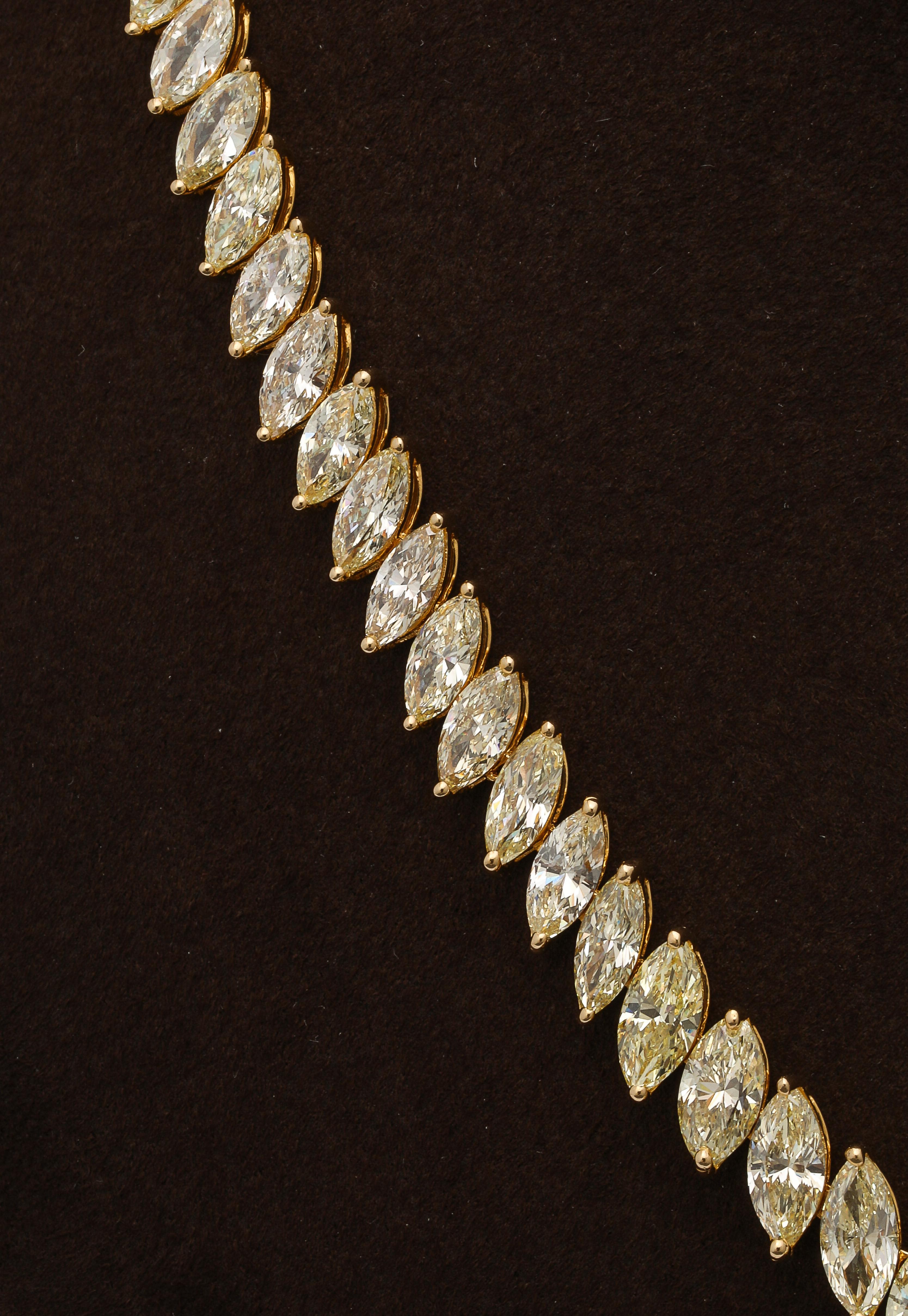 Yellow and White Diamond Marquise Necklace  For Sale 8