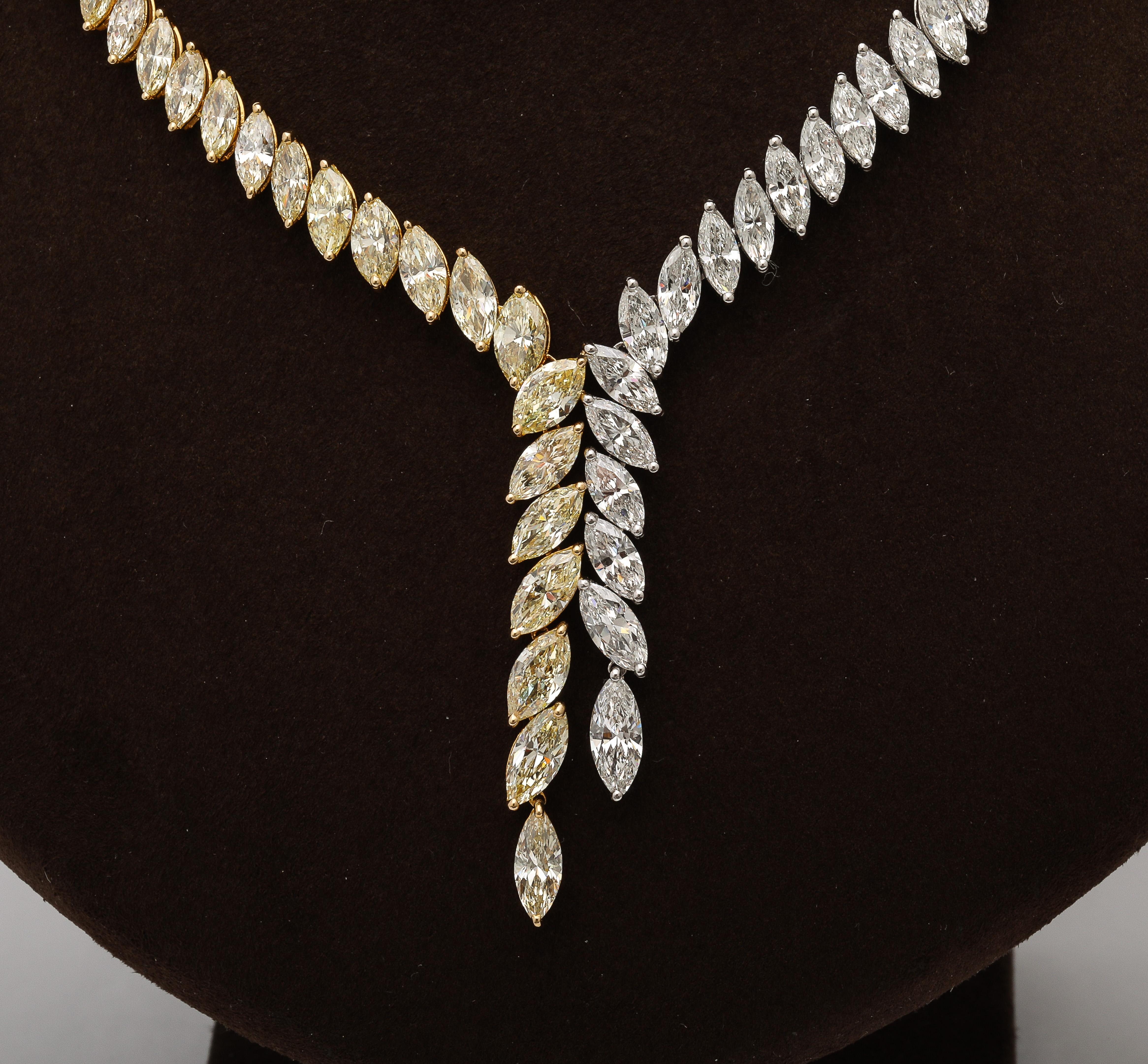 Yellow and White Diamond Marquise Necklace  For Sale 9