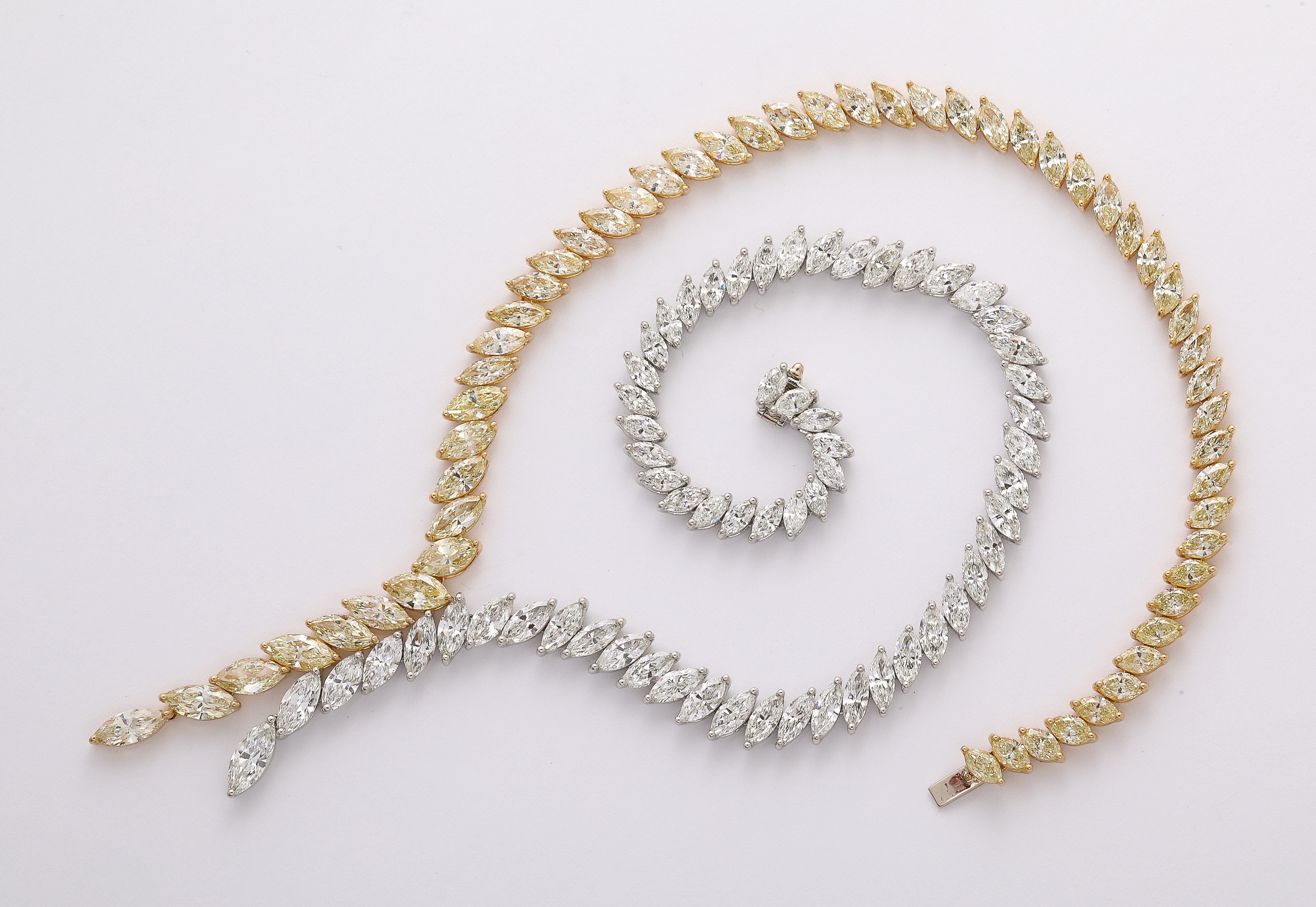 Marquise Halskette mit gelben und weißen Diamanten  für Damen oder Herren im Angebot