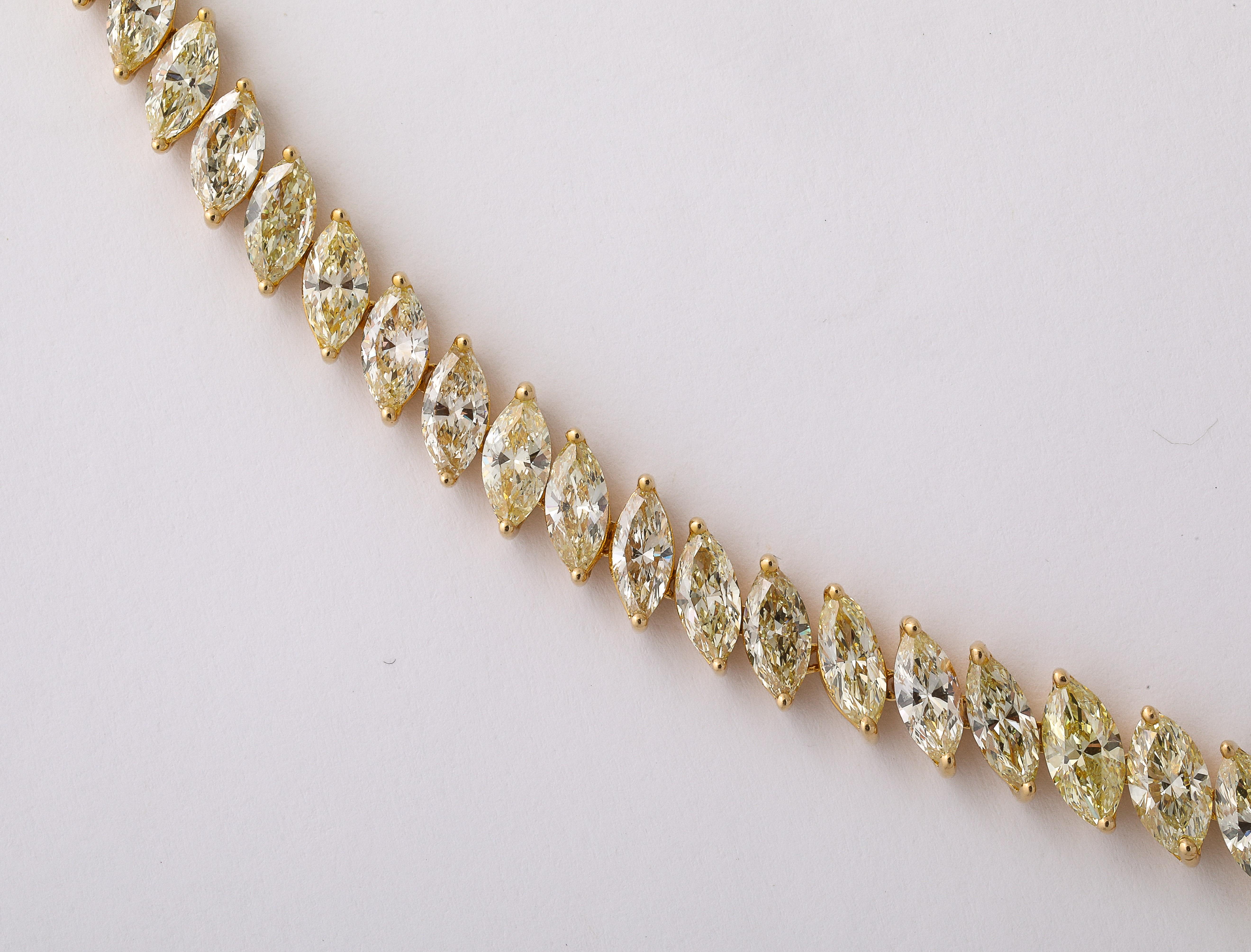 Yellow and White Diamond Marquise Necklace  For Sale 1