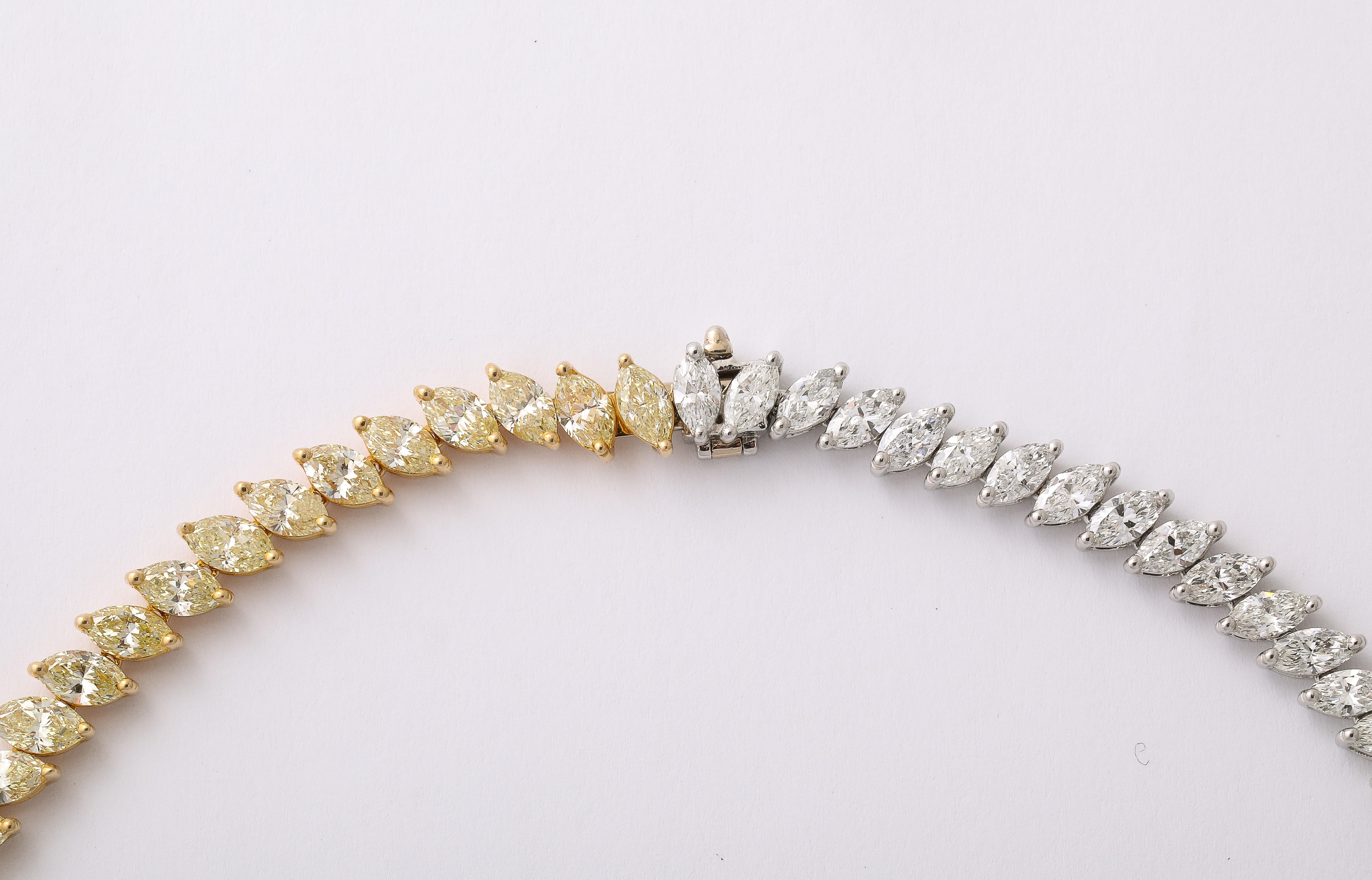Yellow and White Diamond Marquise Necklace  For Sale 3