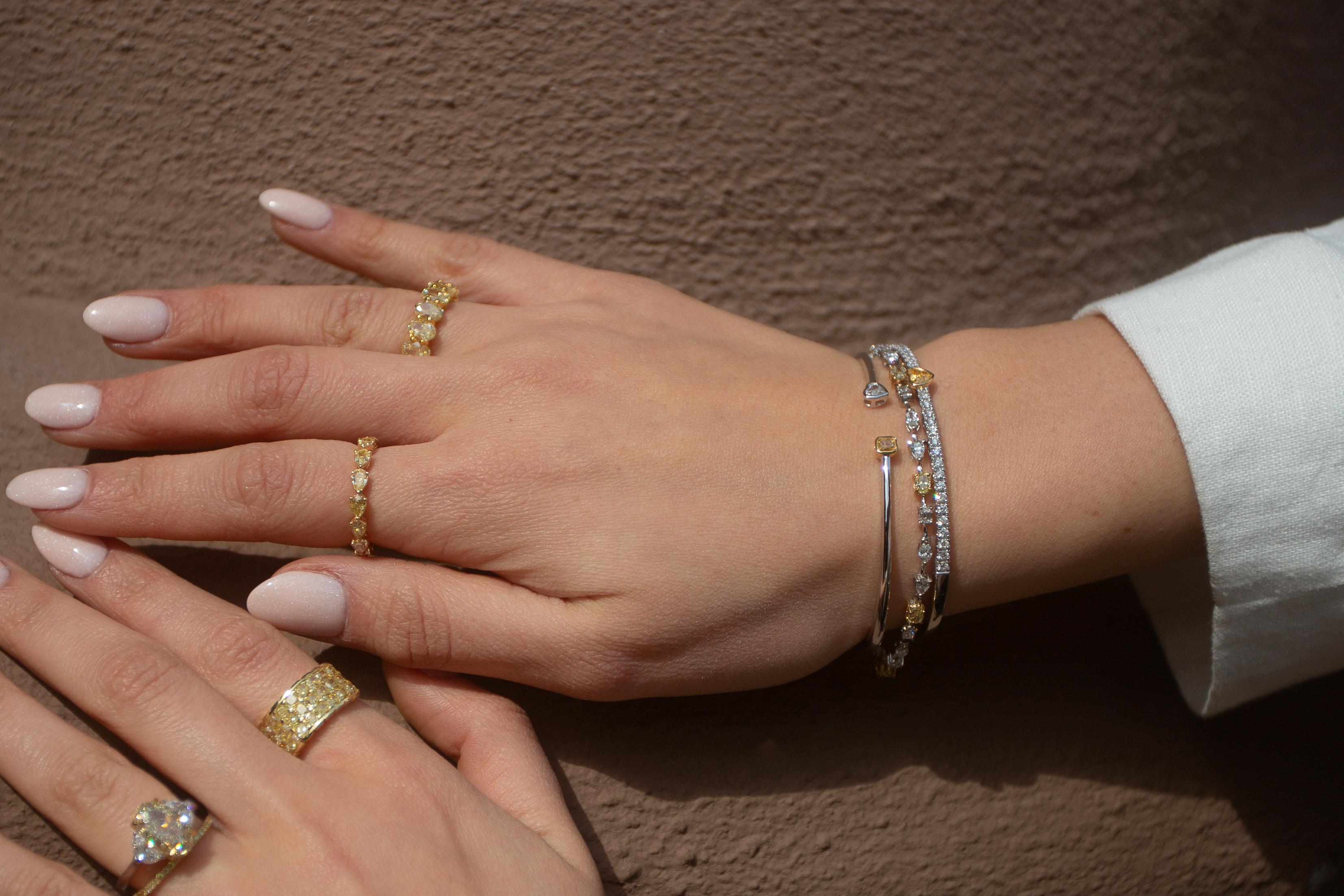 Mixed Cut Yellow and White Diamond Mixed Shape Bracelet For Sale