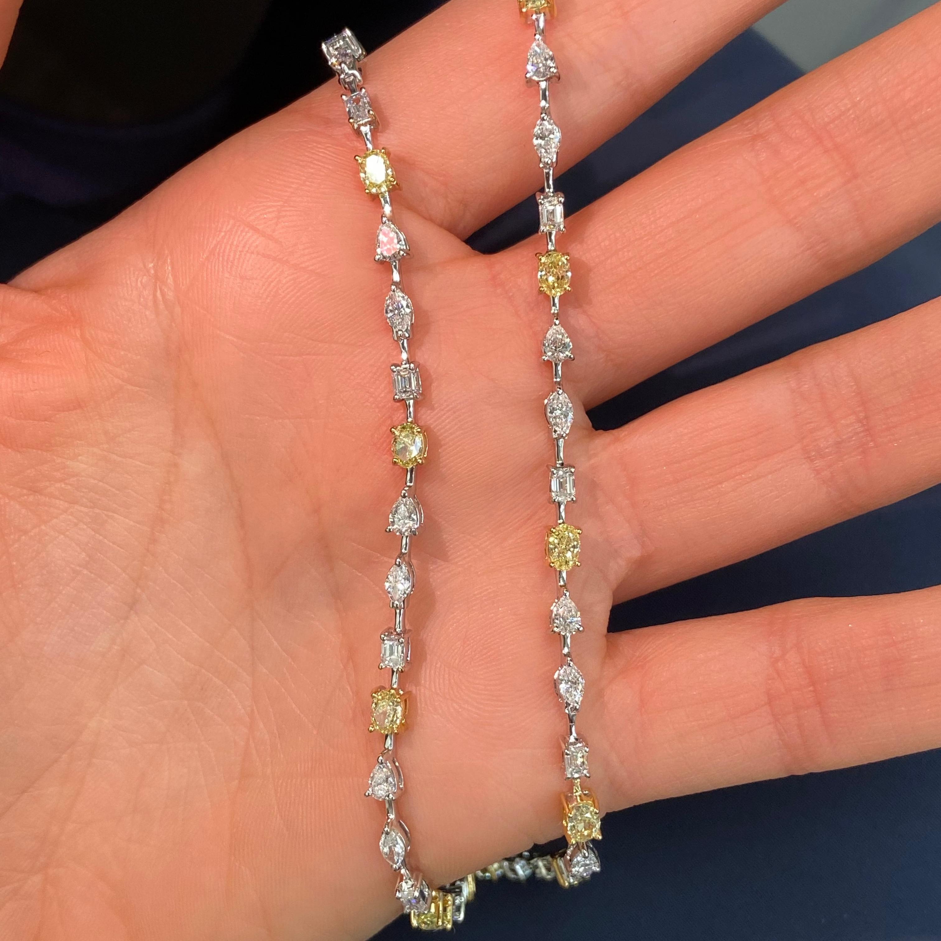 Yellow and White Diamond Mixed Shape Bracelet In New Condition For Sale In New York, NY