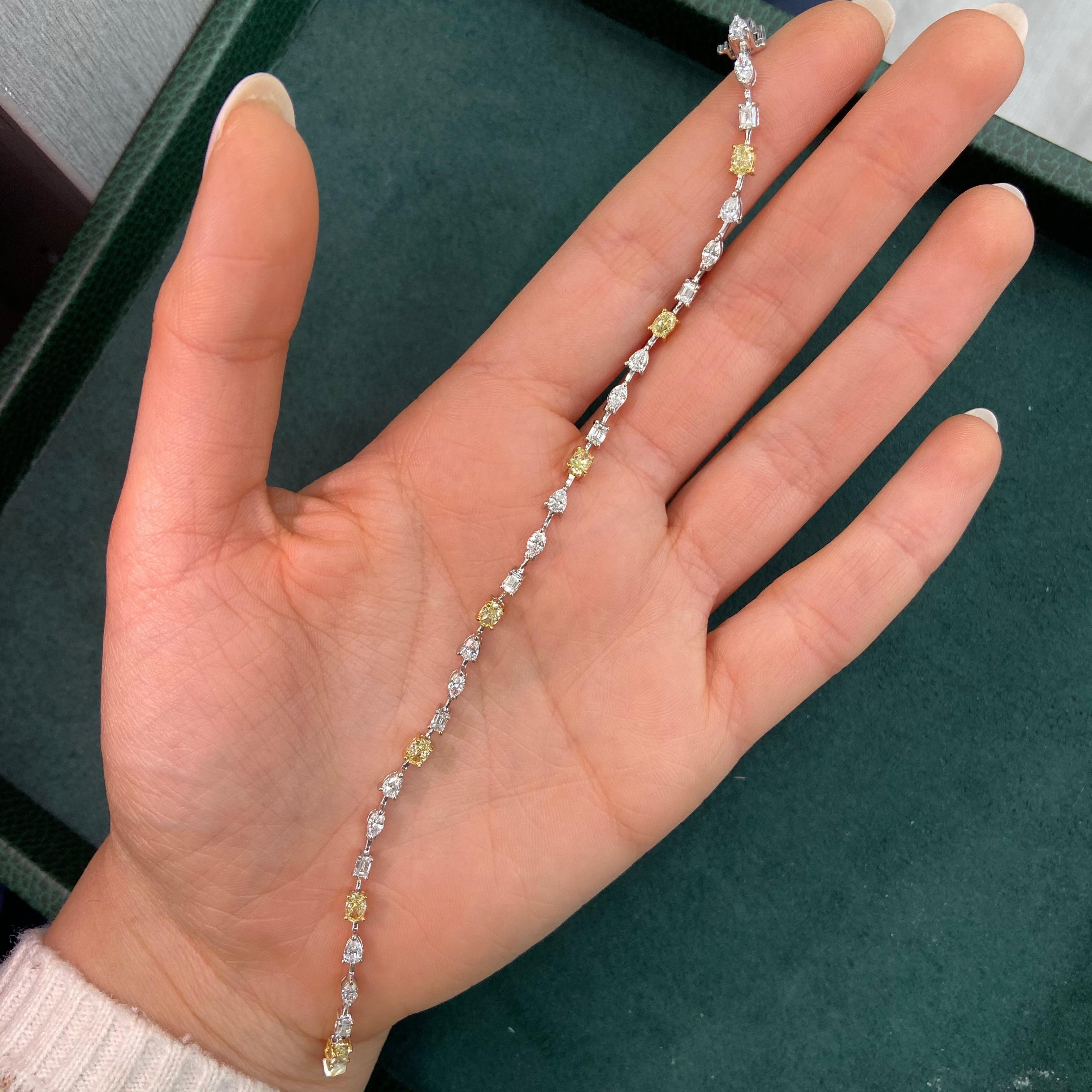 Women's Yellow and White Diamond Mixed Shape Bracelet For Sale