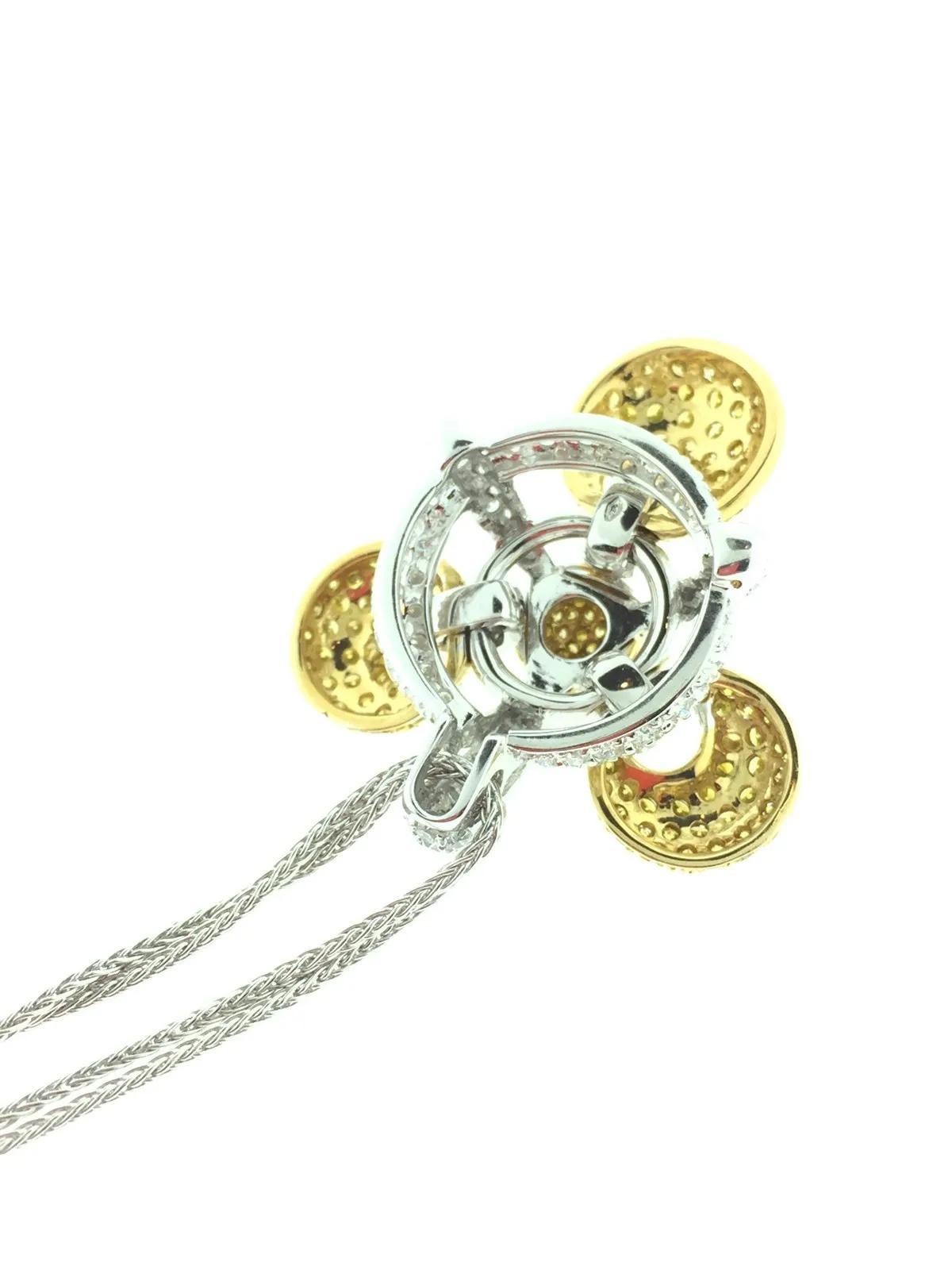 Women's Yellow and White Diamond Pave Pendant Necklace in 18k Gold For Sale