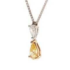 Yellow and White Diamond Pendant Necklace, 1.23 Carats