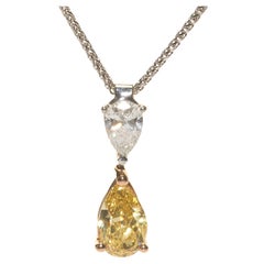 Yellow and White Diamond Pendant Necklace, 1.23 Carats