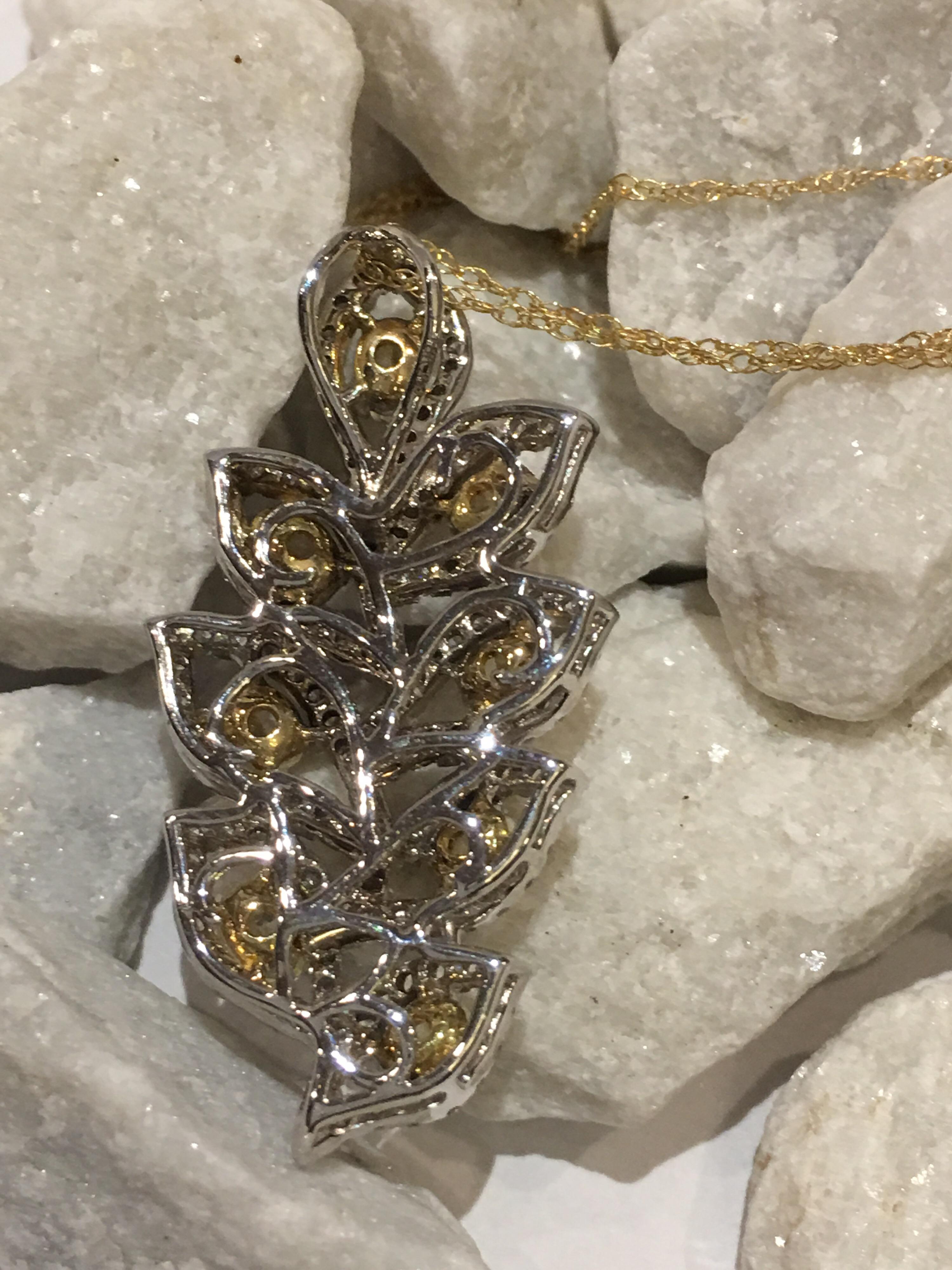Yellow and White Diamond Pendant Set in 18 Karat White Gold In New Condition In Trumbull, CT