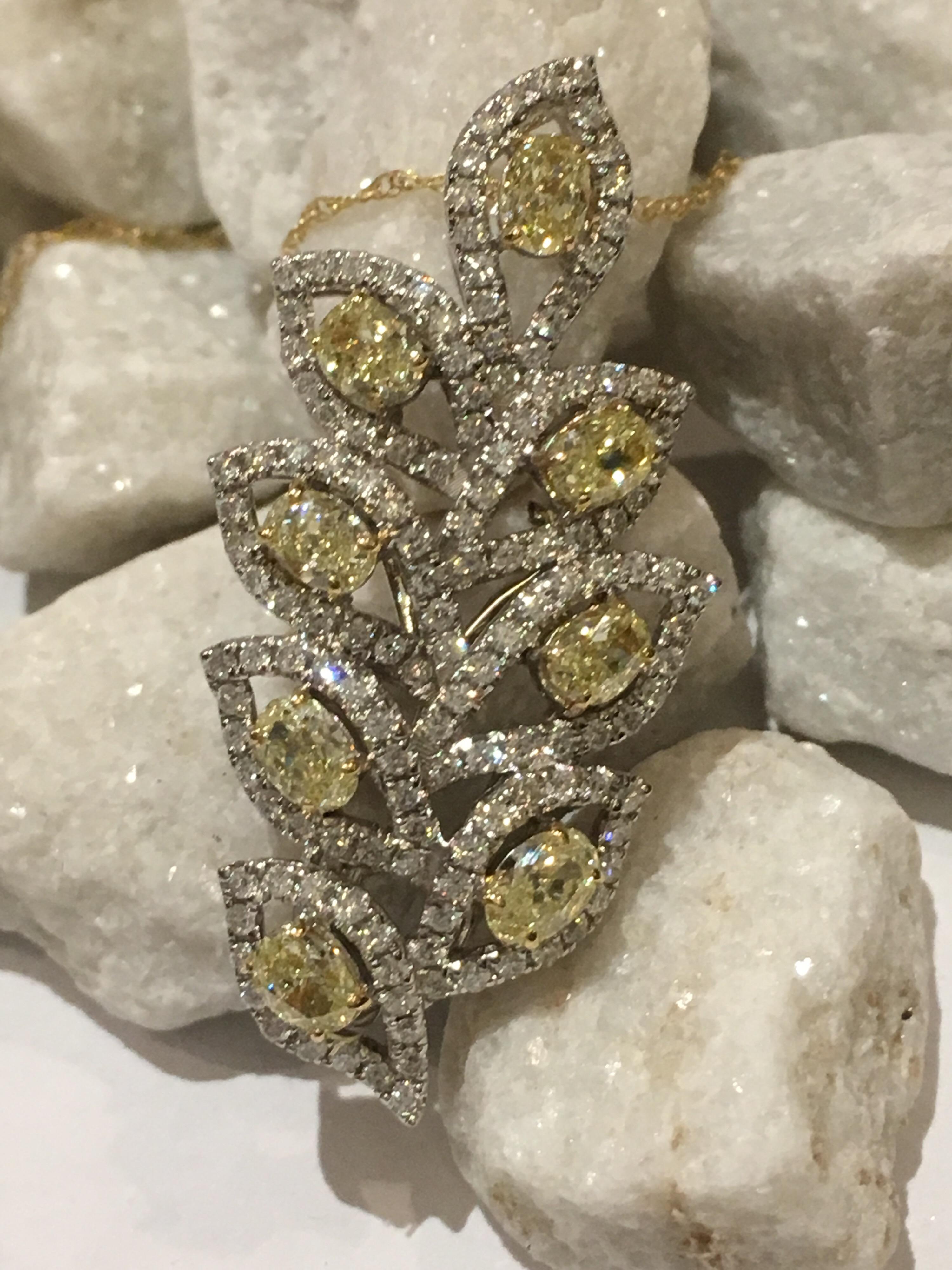 Women's or Men's Yellow and White Diamond Pendant Set in 18 Karat White Gold