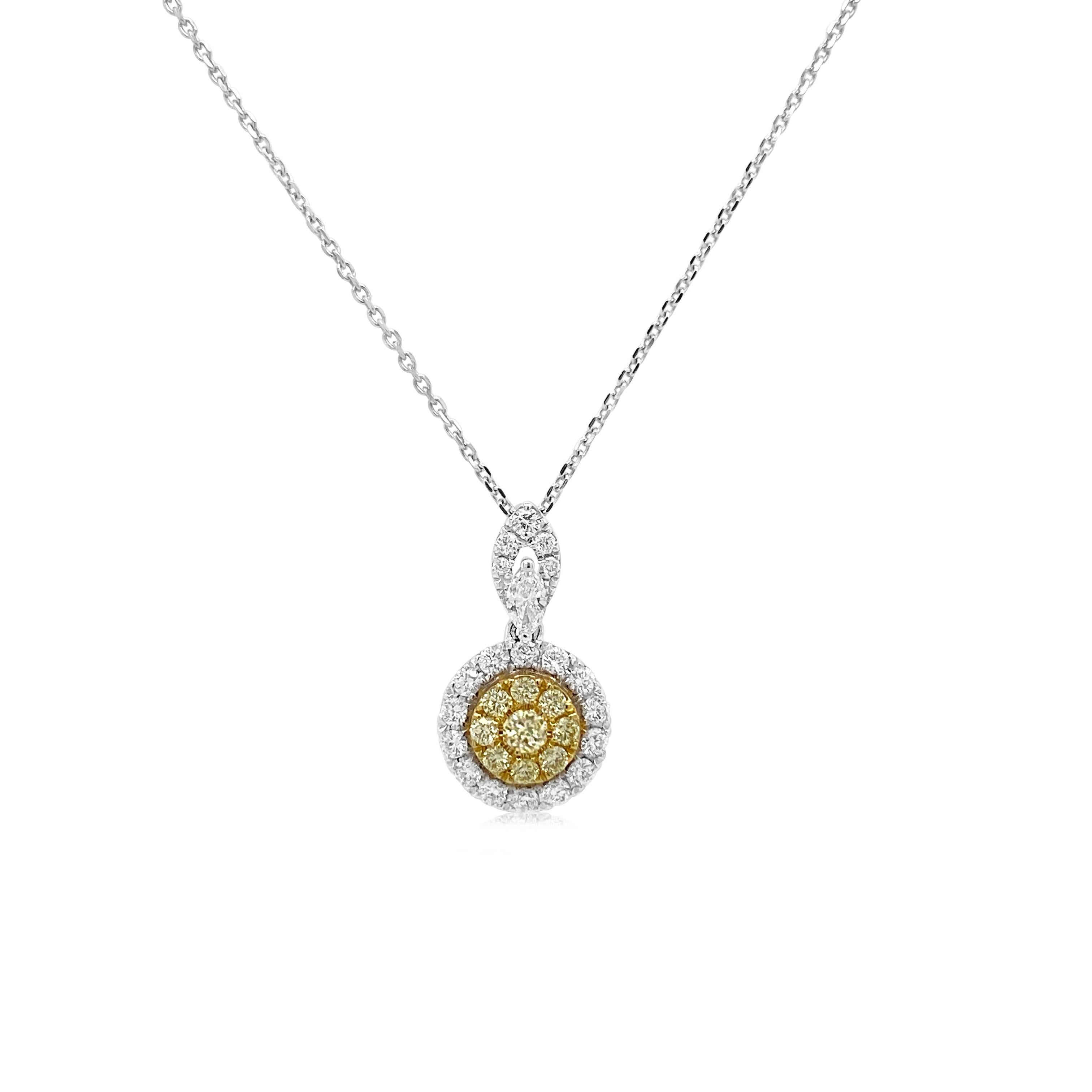 This beautiful pendant has a dainty look with delicately placed Yellow and White diamonds, handcrafted in a charming design.

-	Round Brilliant Cut Yellow Diamonds total 0.153 carat
-	Round Brilliant Cut White Diamonds total 0.21 carat
-	Marquise