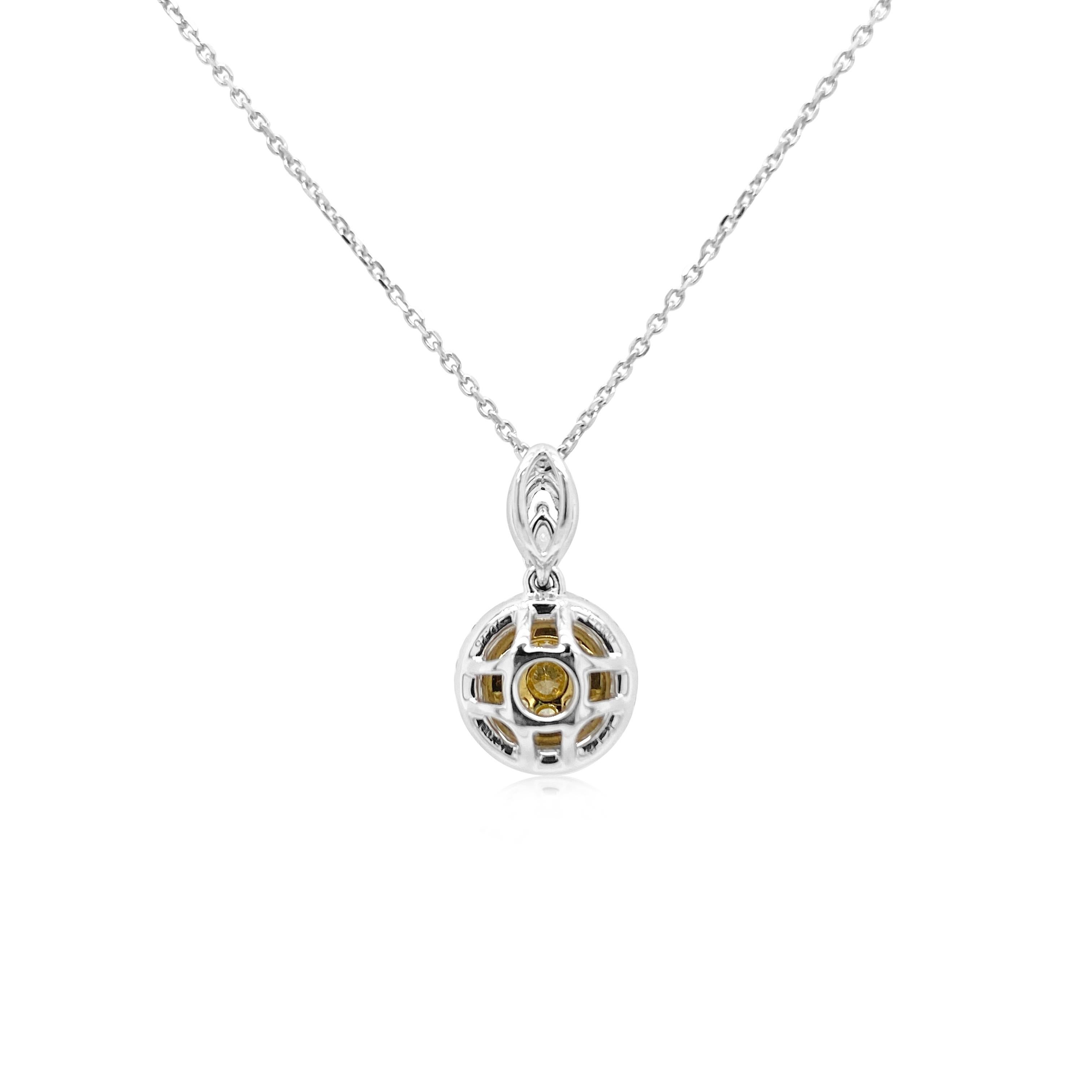 Contemporary Yellow and White diamond Pendant with Platinum Chain For Sale