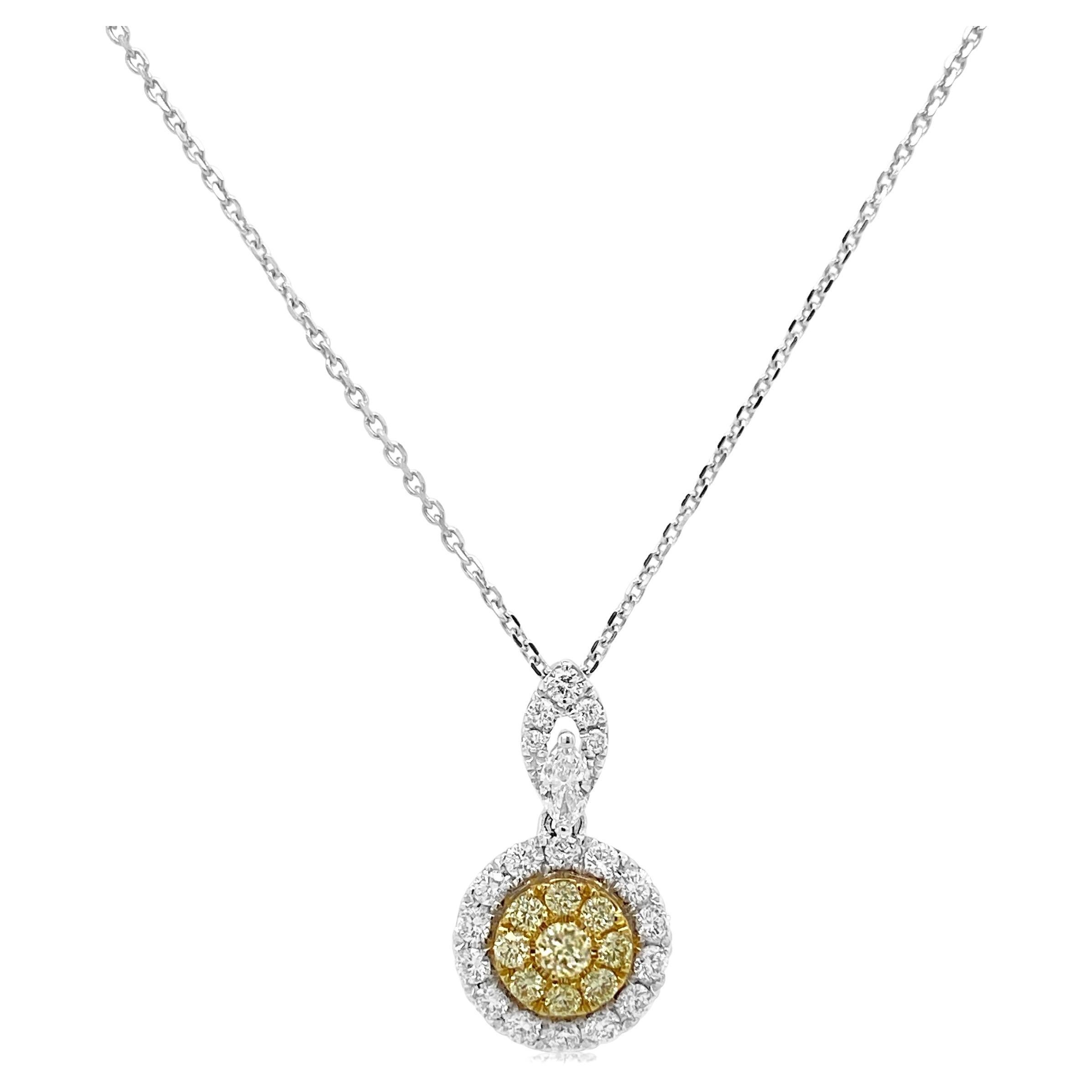 Yellow and White diamond Pendant with Platinum Chain For Sale