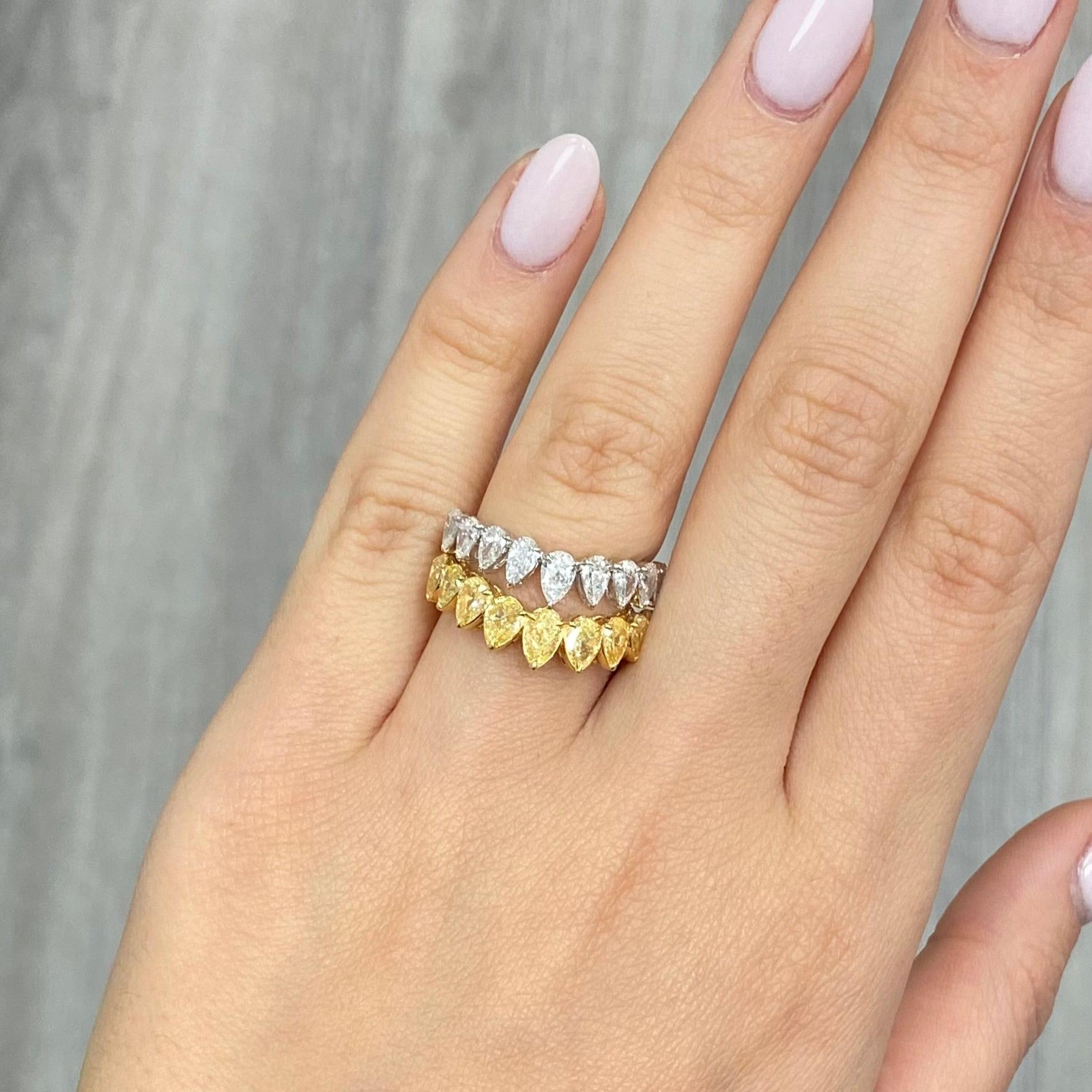 Pear Cut Yellow and White Diamond Statement Ring For Sale