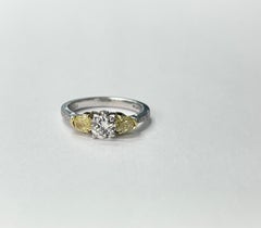 Yellow and White Diamond Three Stone Ring in 18k Gold