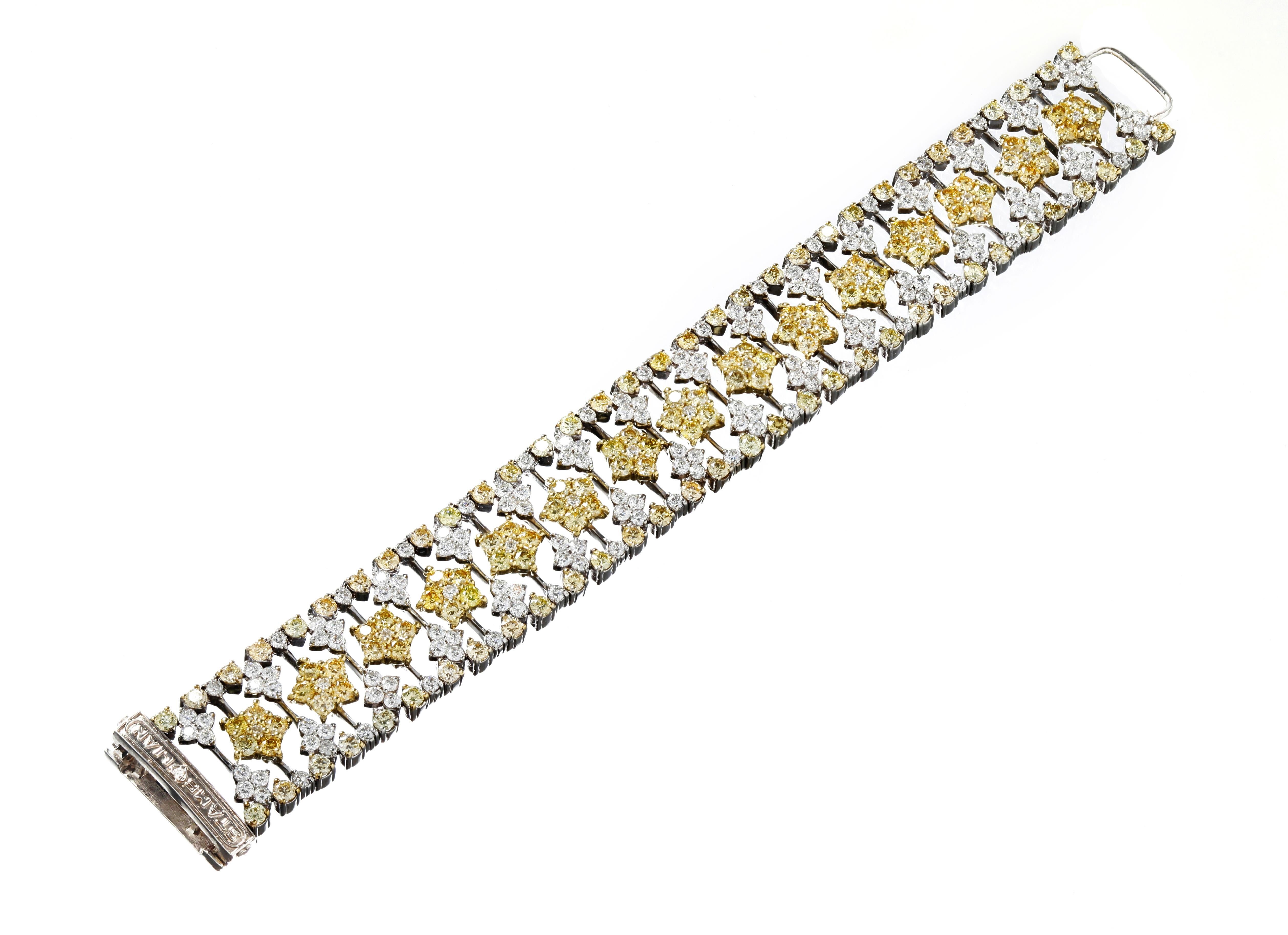 Yellow and White Diamond Two-Tone Gold Bracelet Stambolian In New Condition In Boca Raton, FL